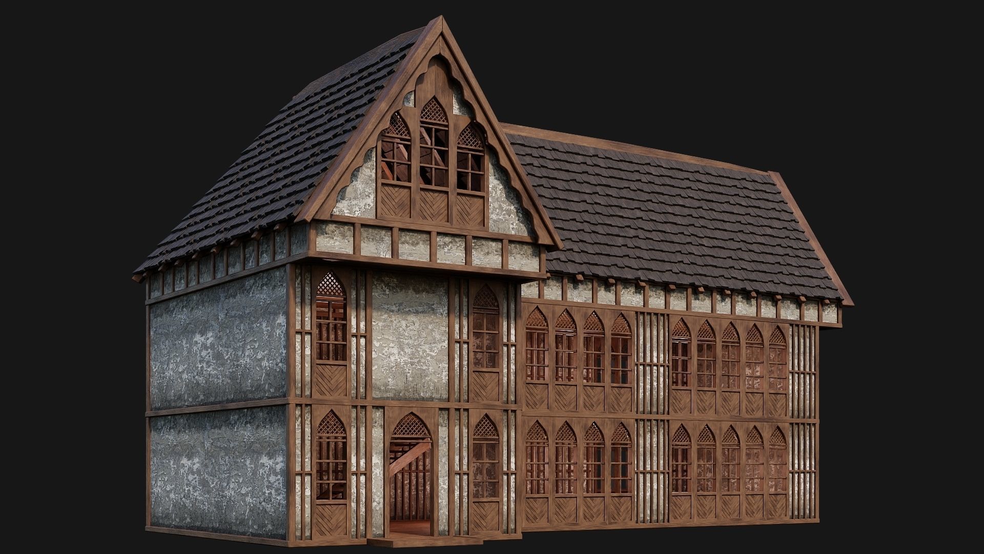 4 Old Medieval Houses Pack 4K Textures GameReady 189 to 192 Low-poly 3D model_47