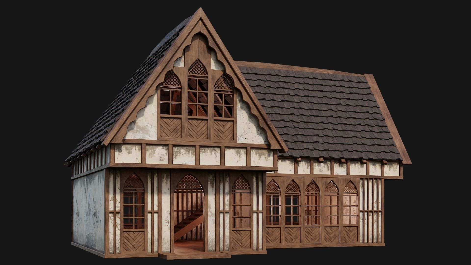 4 Old Medieval Houses Pack 4K Textures GameReady 189 to 192 Low-poly 3D model_11
