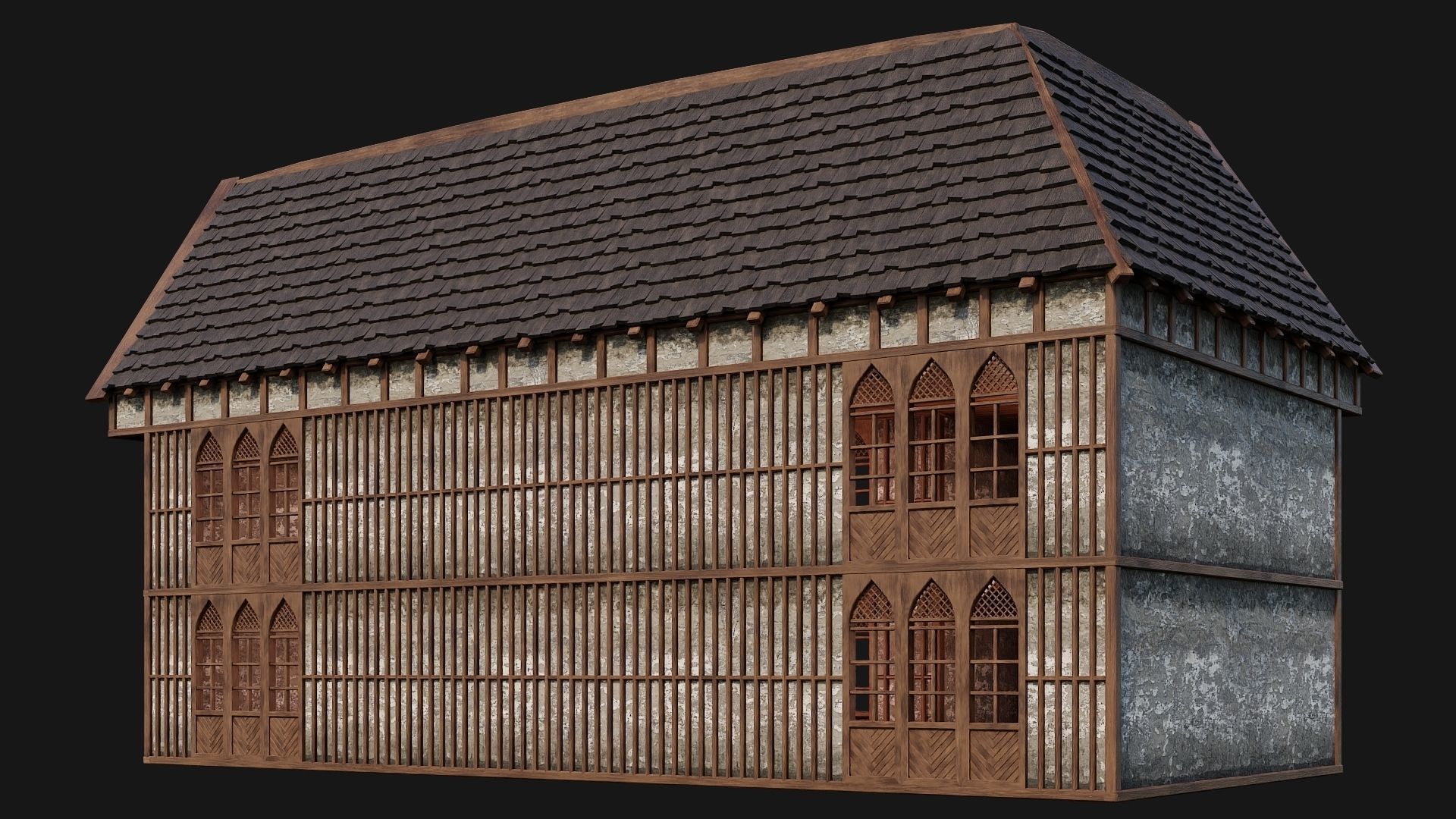 4 Old Medieval Houses Pack 4K Textures GameReady 189 to 192 Low-poly 3D model_46
