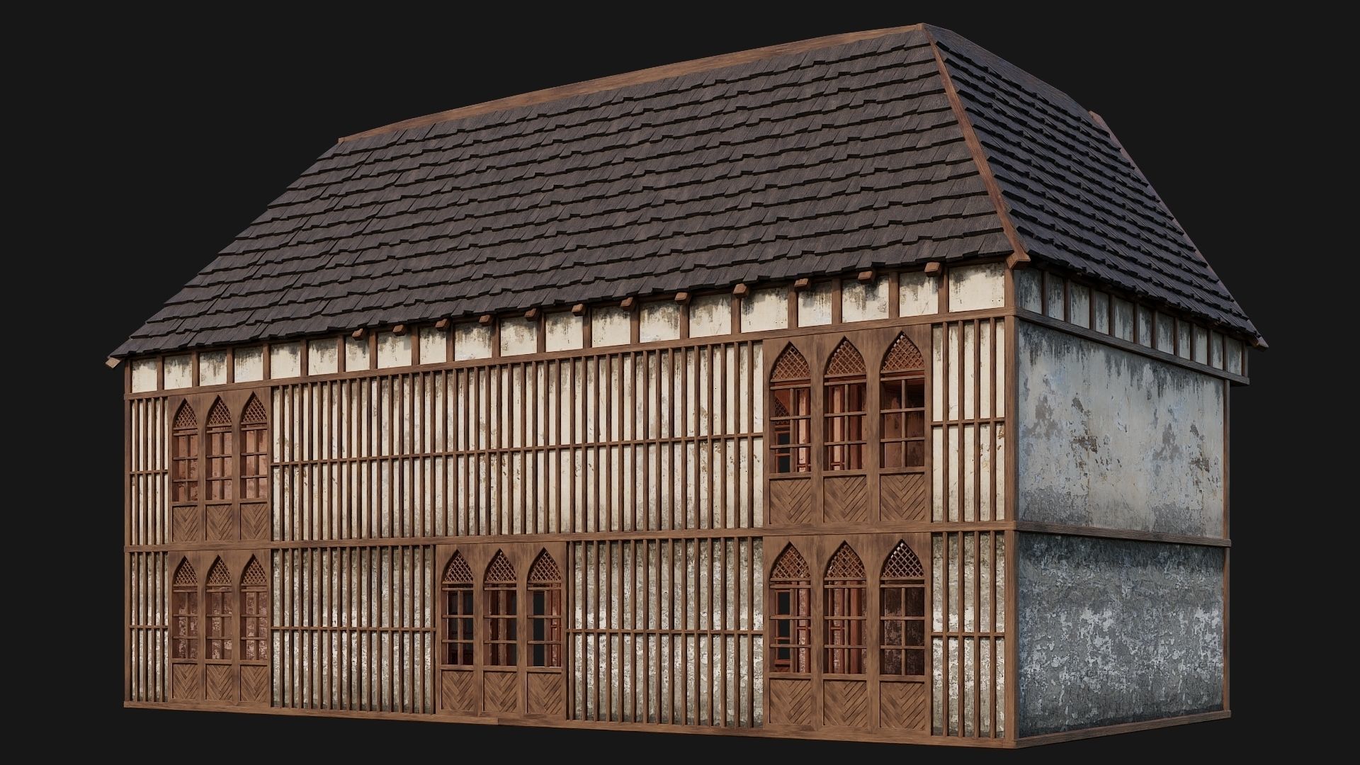 4 Old Medieval Houses Pack 4K Textures GameReady 189 to 192 Low-poly 3D model_35