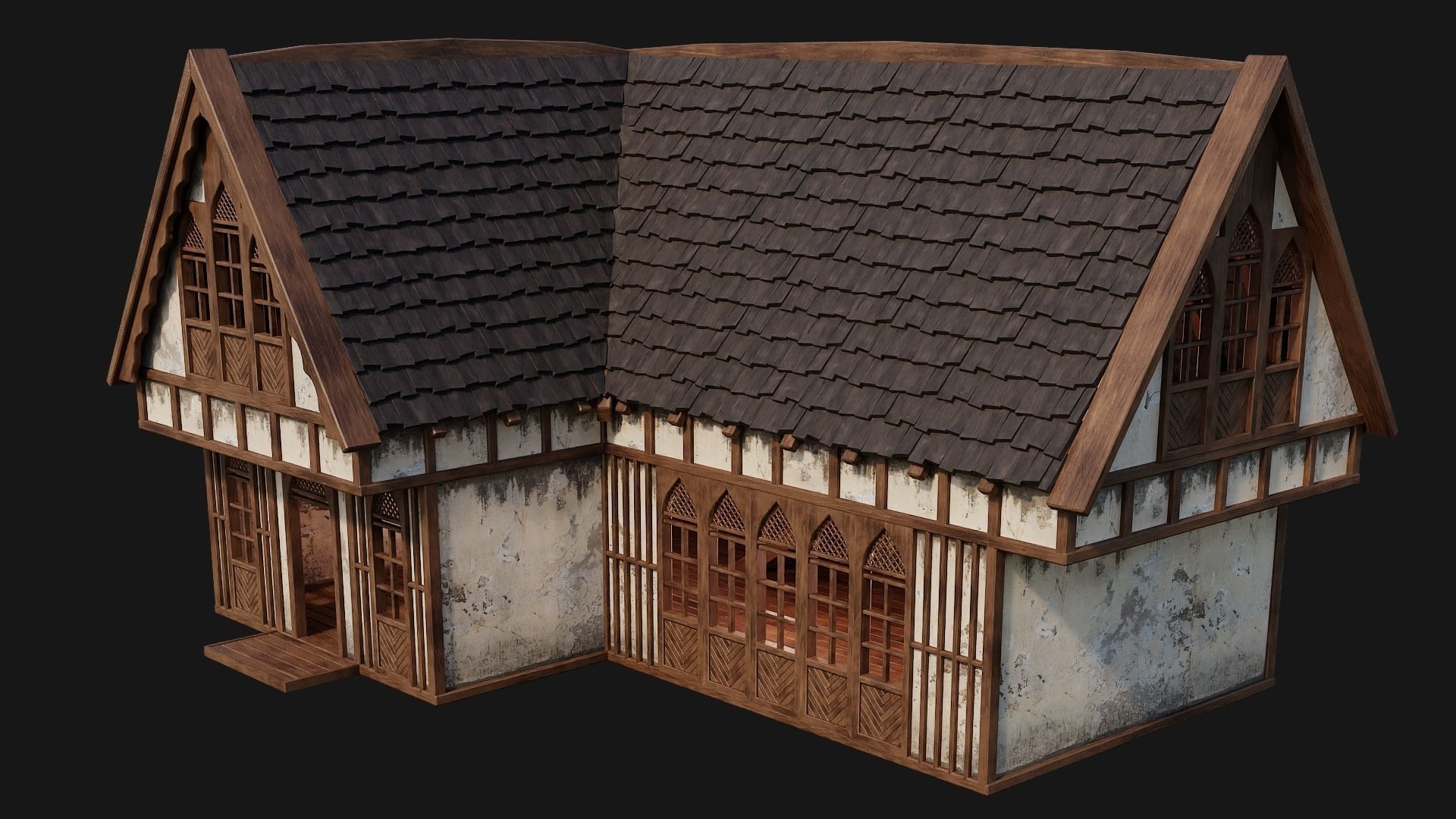4 Old Medieval Houses Pack 4K Textures GameReady 189 to 192 Low-poly 3D model_17