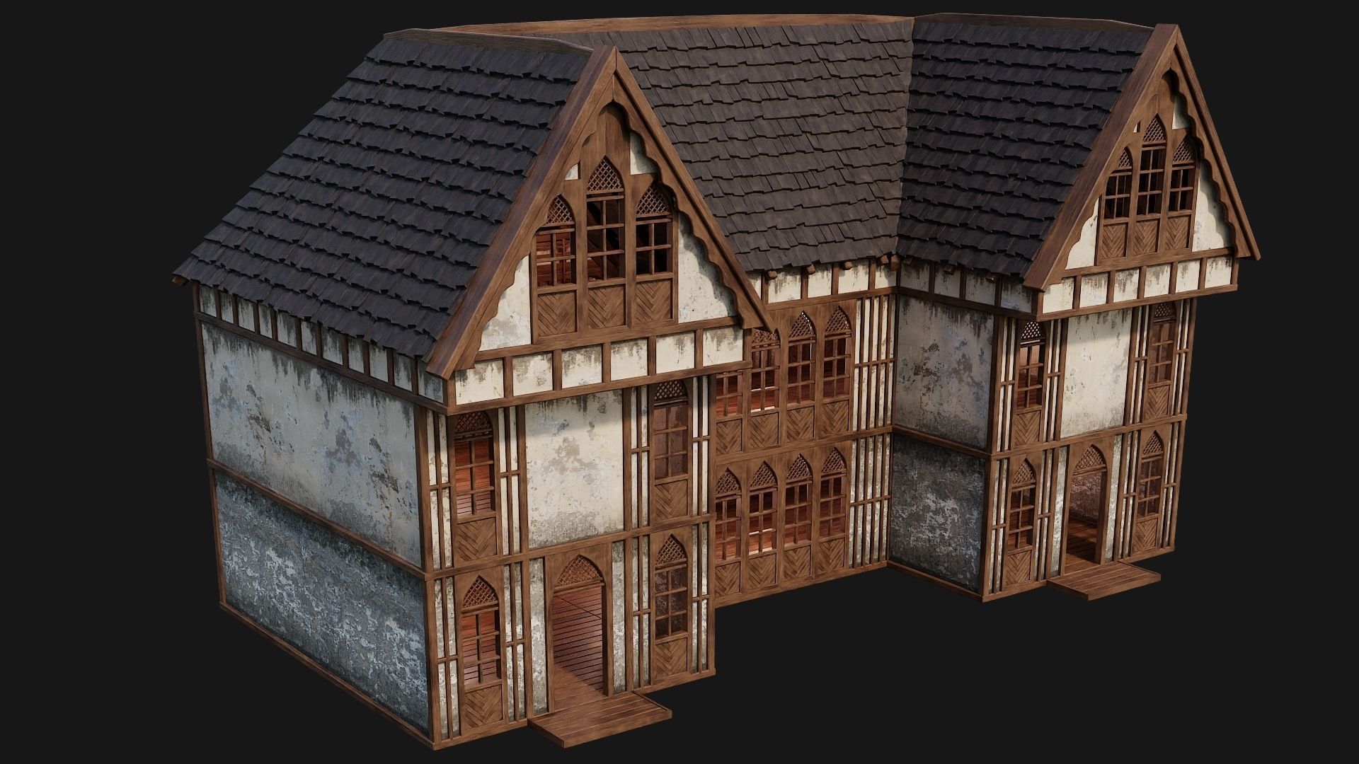 4 Old Medieval Houses Pack 4K Textures GameReady 189 to 192 Low-poly 3D model_31