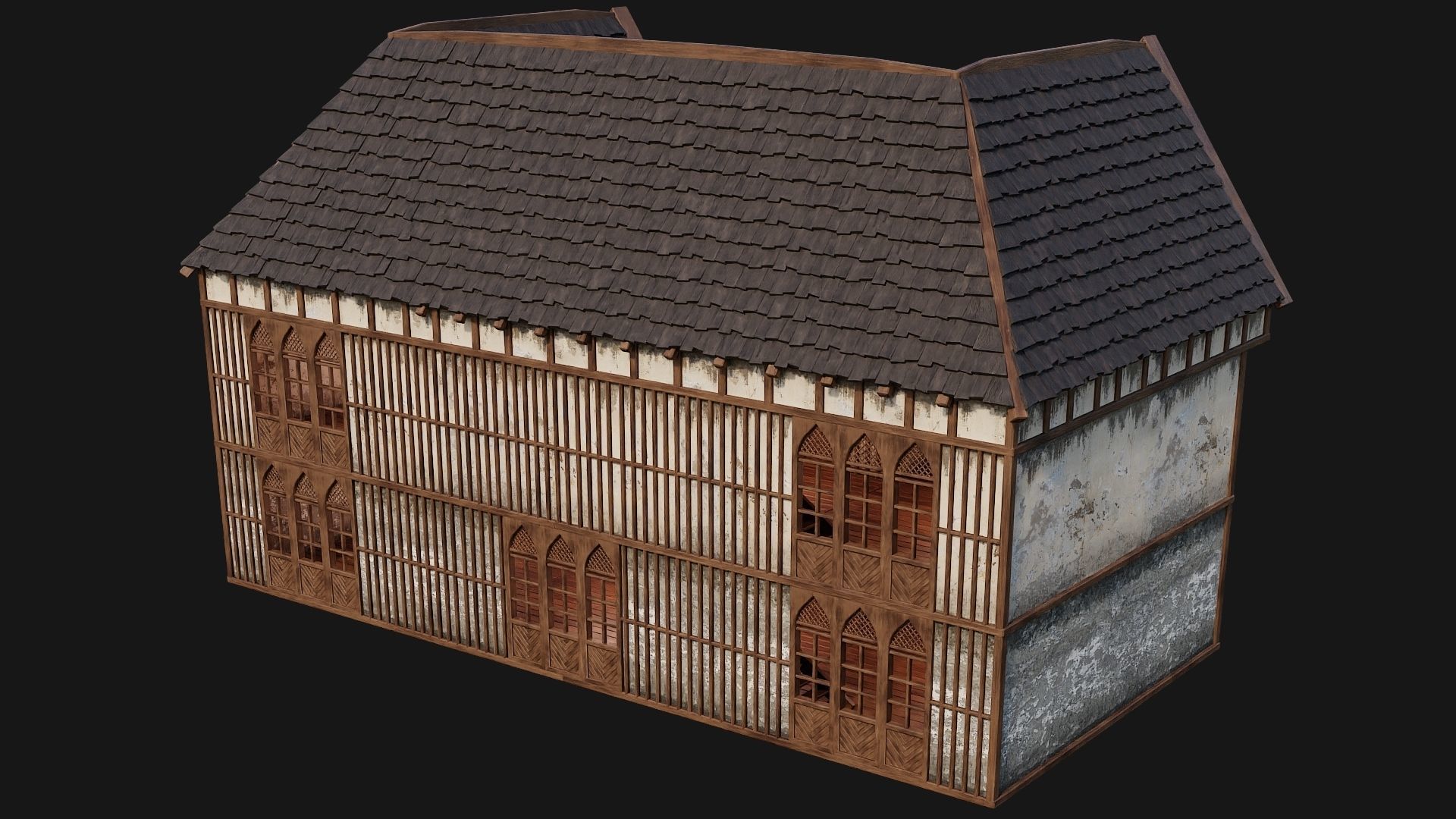 4 Old Medieval Houses Pack 4K Textures GameReady 189 to 192 Low-poly 3D model_41