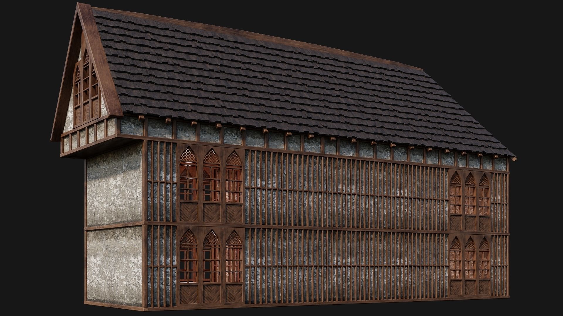 4 Old Medieval Houses Pack 4K Textures GameReady 189 to 192 Low-poly 3D model_45