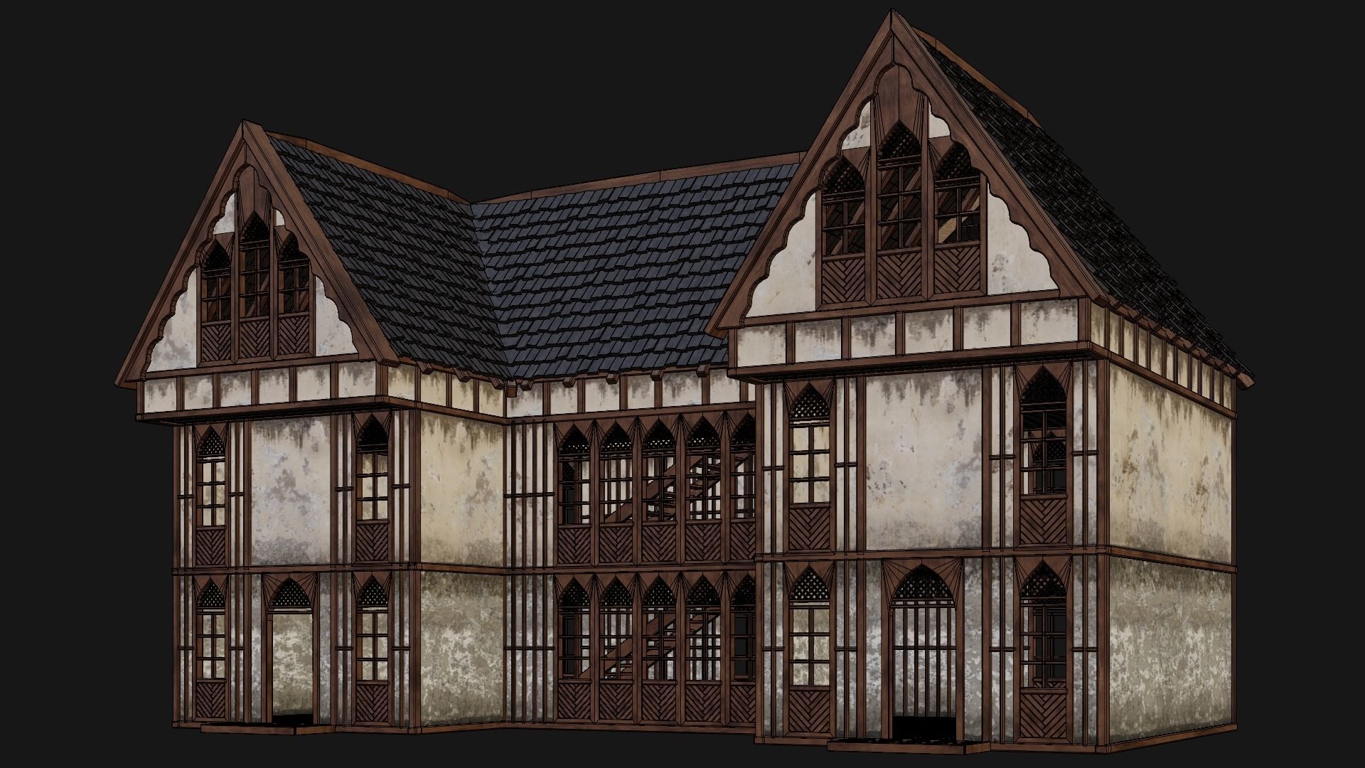 4 Old Medieval Houses Pack 4K Textures GameReady 189 to 192 Low-poly 3D model_33