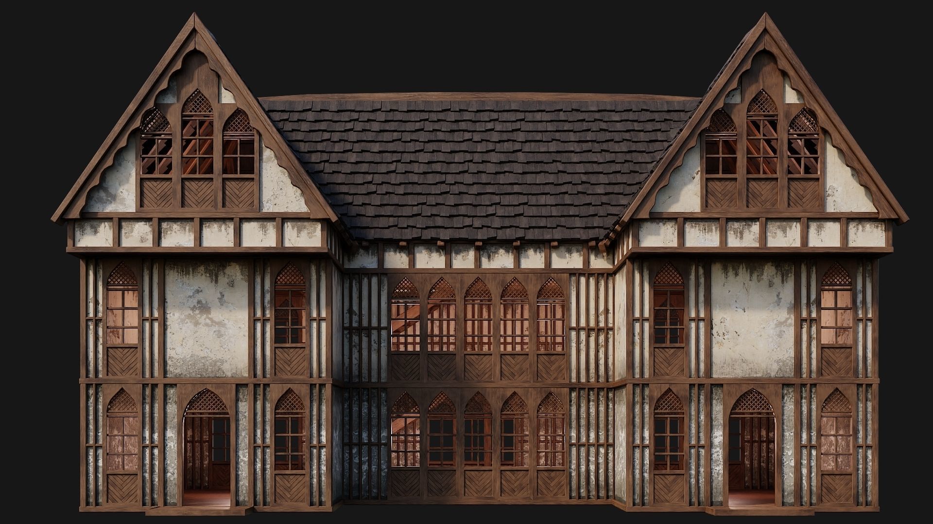 4 Old Medieval Houses Pack 4K Textures GameReady 189 to 192 Low-poly 3D model_37