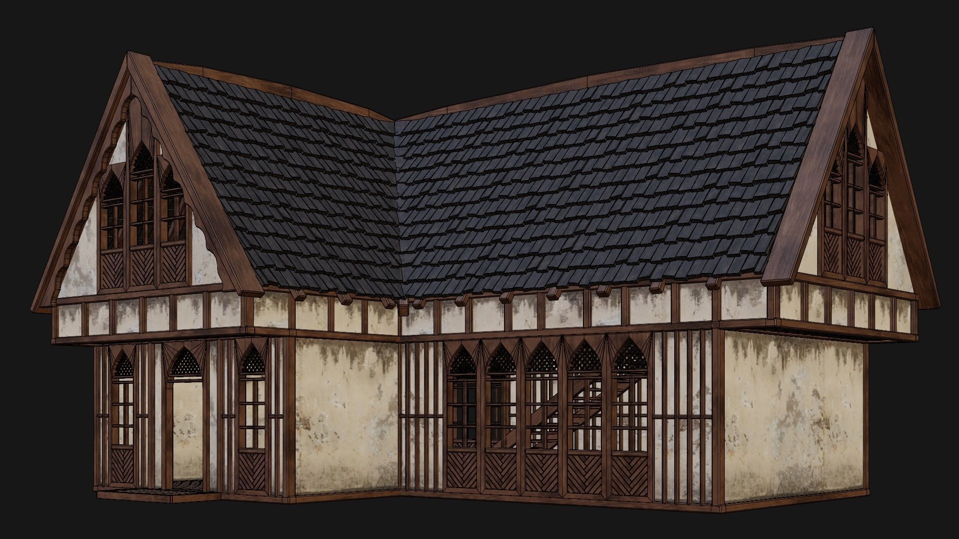 4 Old Medieval Houses Pack 4K Textures GameReady 189 to 192 Low-poly 3D model_10