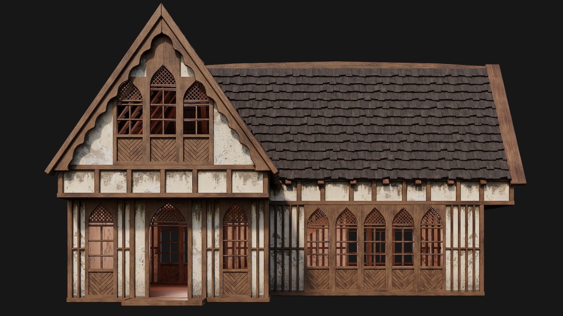 4 Old Medieval Houses Pack 4K Textures GameReady 189 to 192 Low-poly 3D model_15