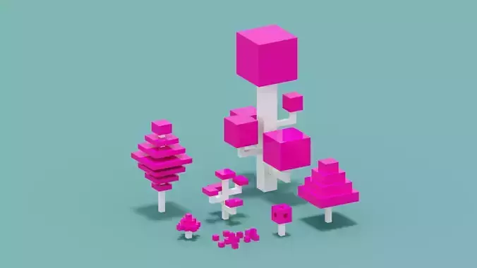 Isometric 3d Pink Tree Set