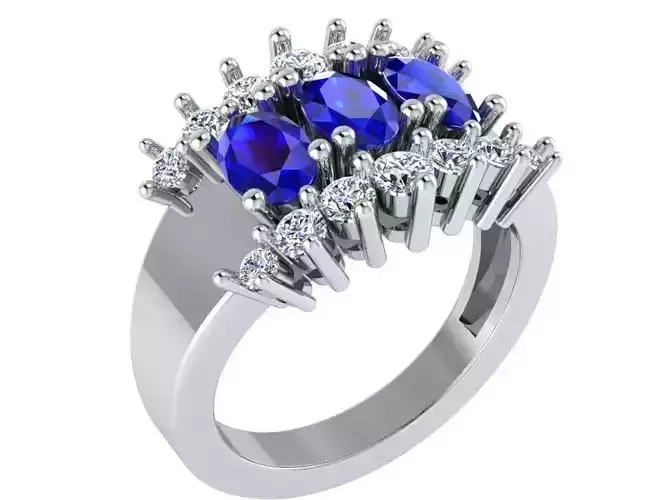 3-Stone blue diamond ring 3002 3D print model 