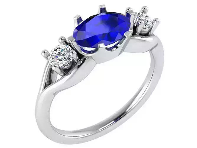 Blue and white 3-Stone diamond ring 3003 3D print model