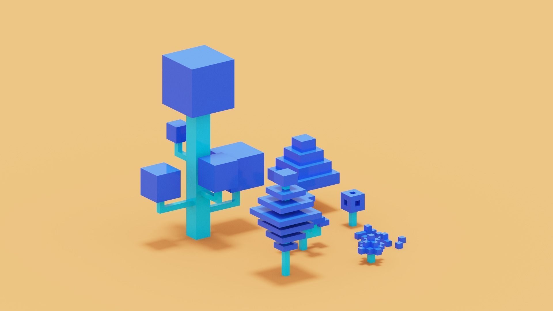 3D model Isometric 3d Blue Tree Set VR / AR / low-poly | CGTrader