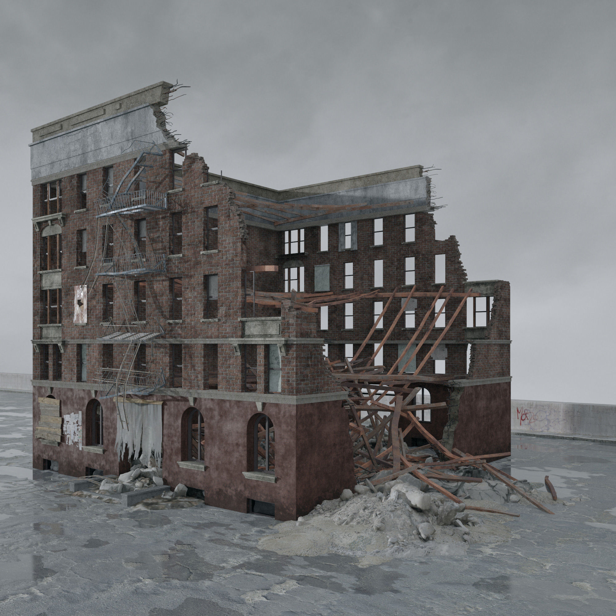 Archmodels vol 265 - collection of post apocalyptic buildings 3D model_15