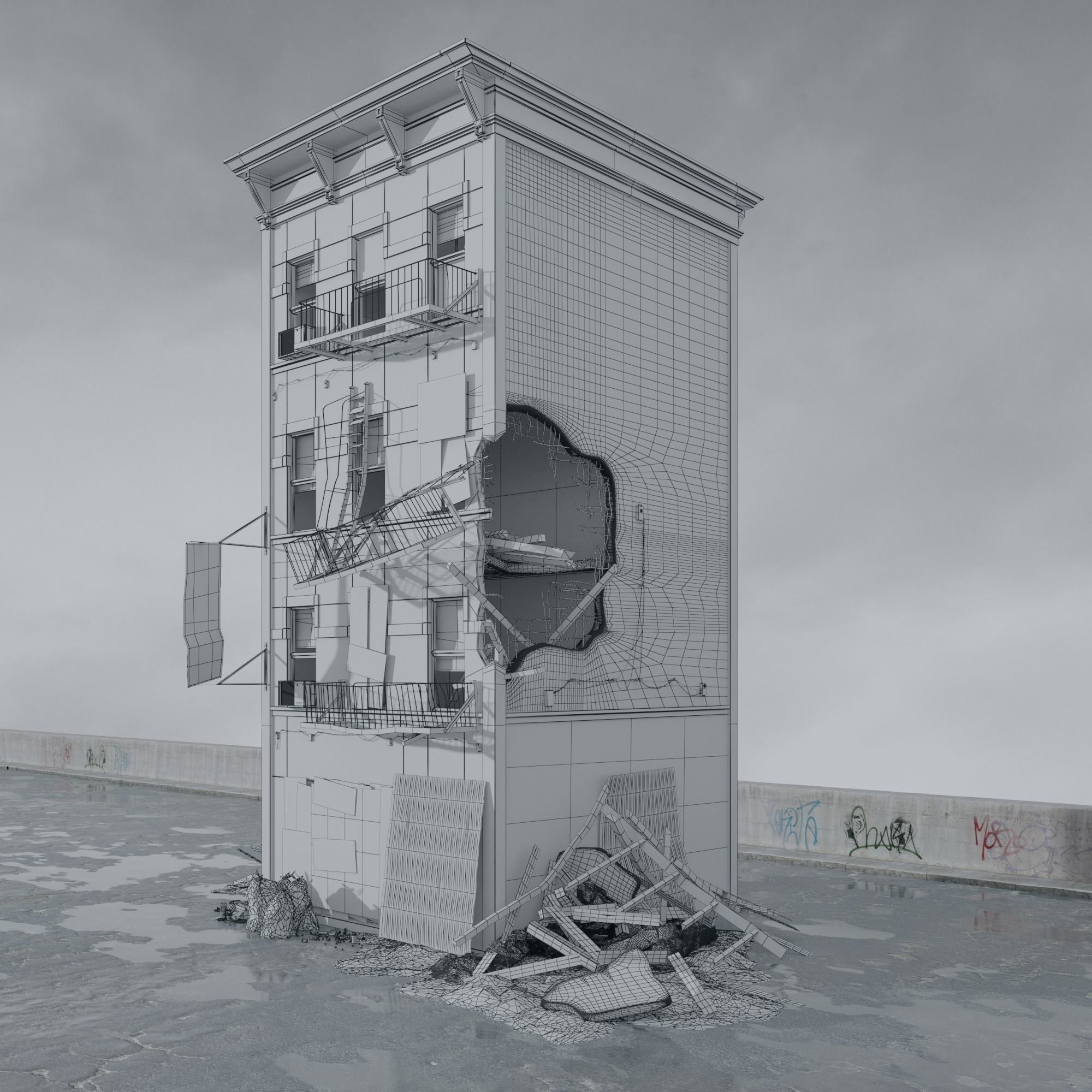 Archmodels vol 265 - collection of post apocalyptic buildings 3D model_28