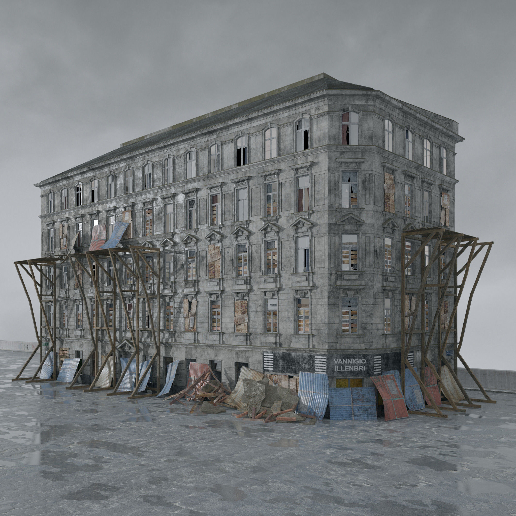 Archmodels vol 265 - collection of post apocalyptic buildings 3D model_33