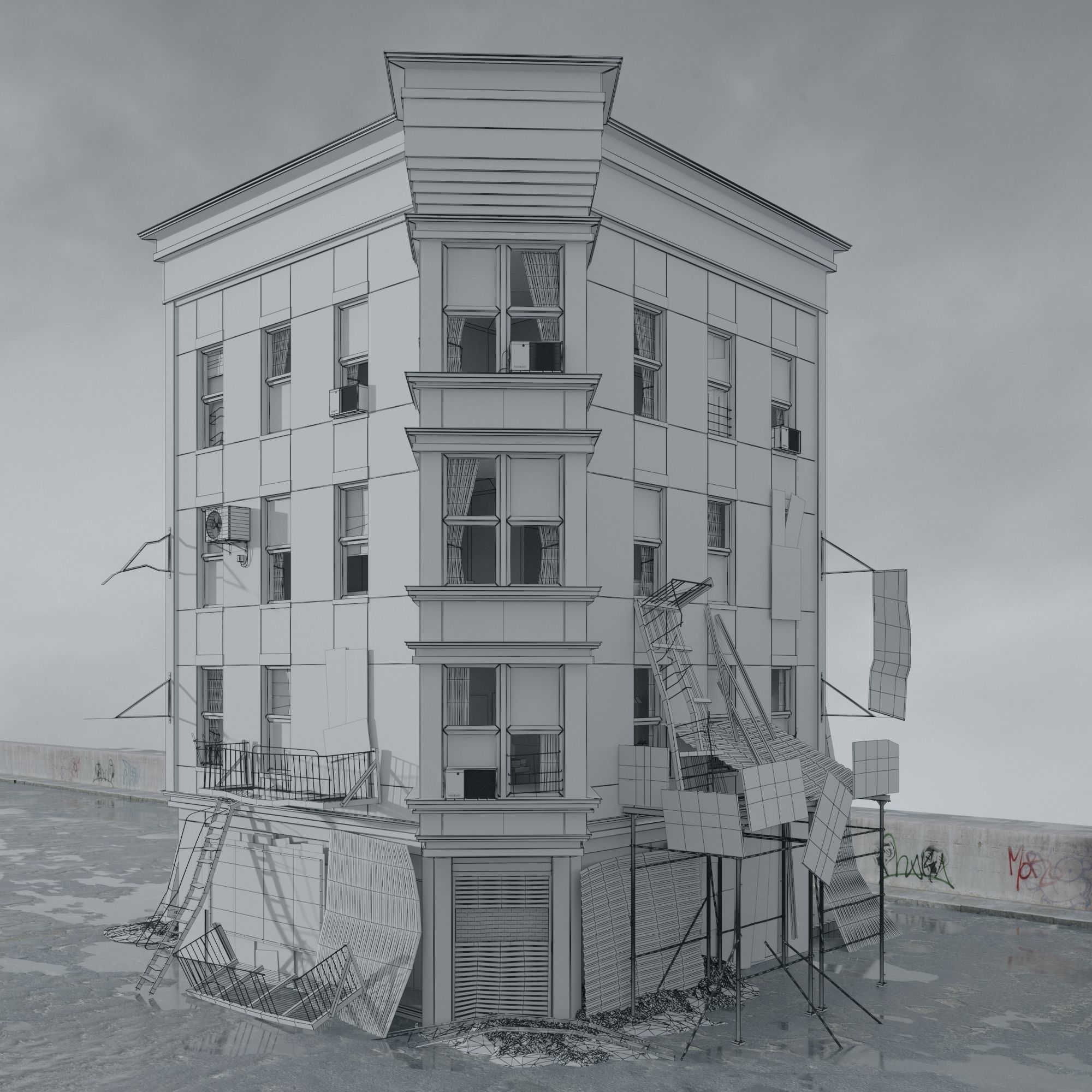Archmodels vol 265 - collection of post apocalyptic buildings 3D model_22
