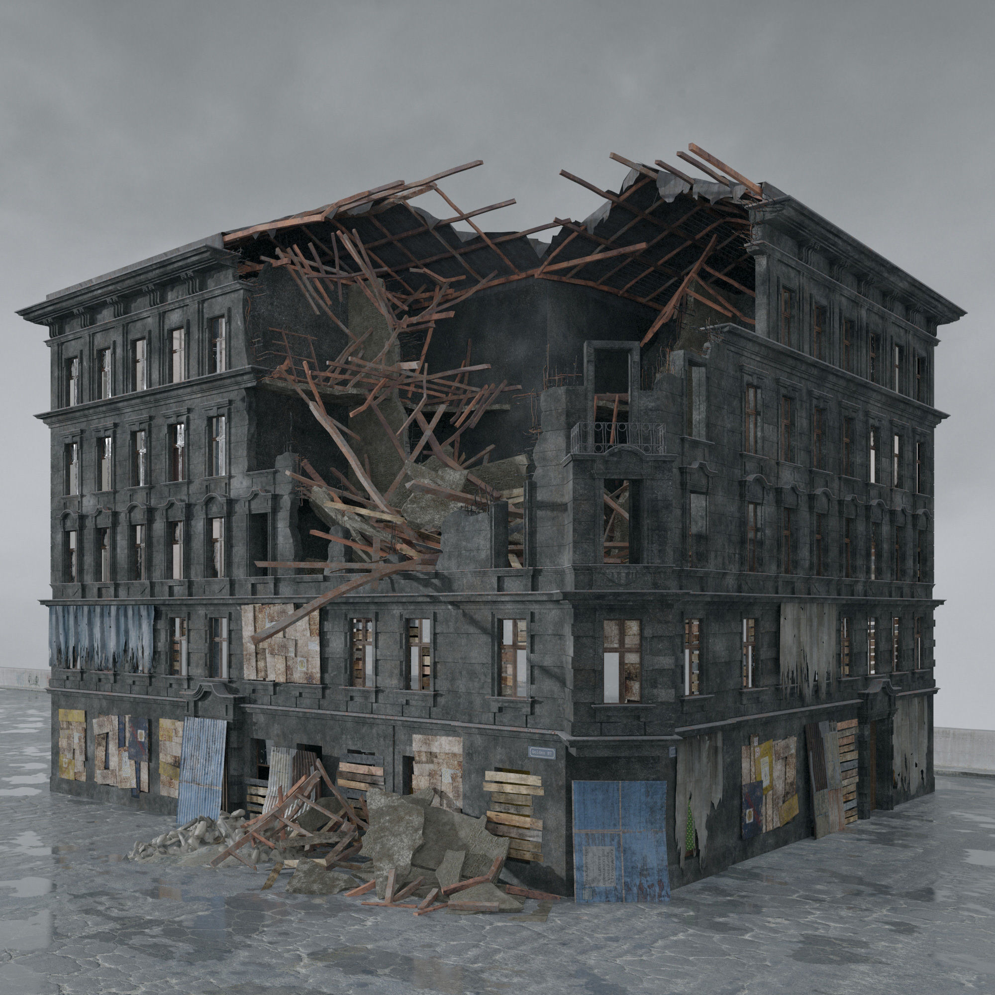 Archmodels vol 265 - collection of post apocalyptic buildings 3D model_13