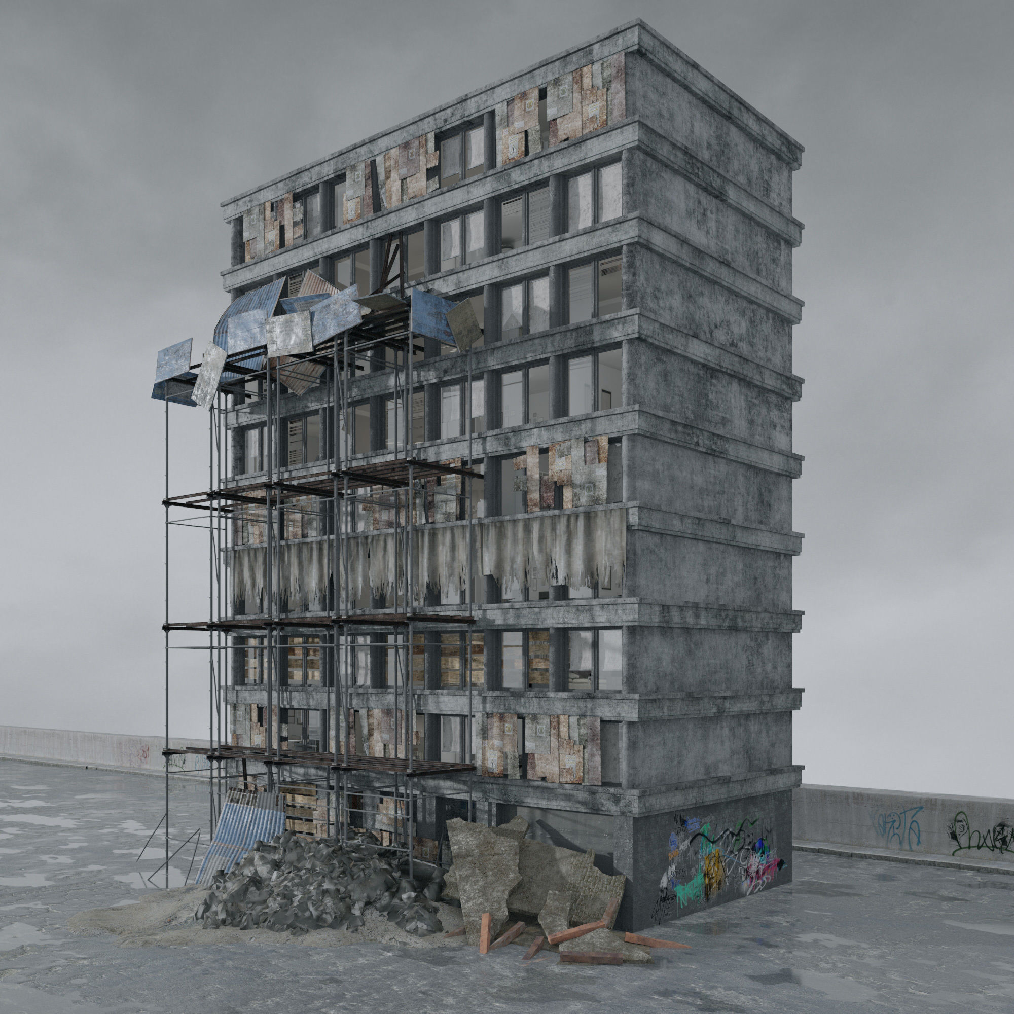 Archmodels vol 265 - collection of post apocalyptic buildings 3D model_49