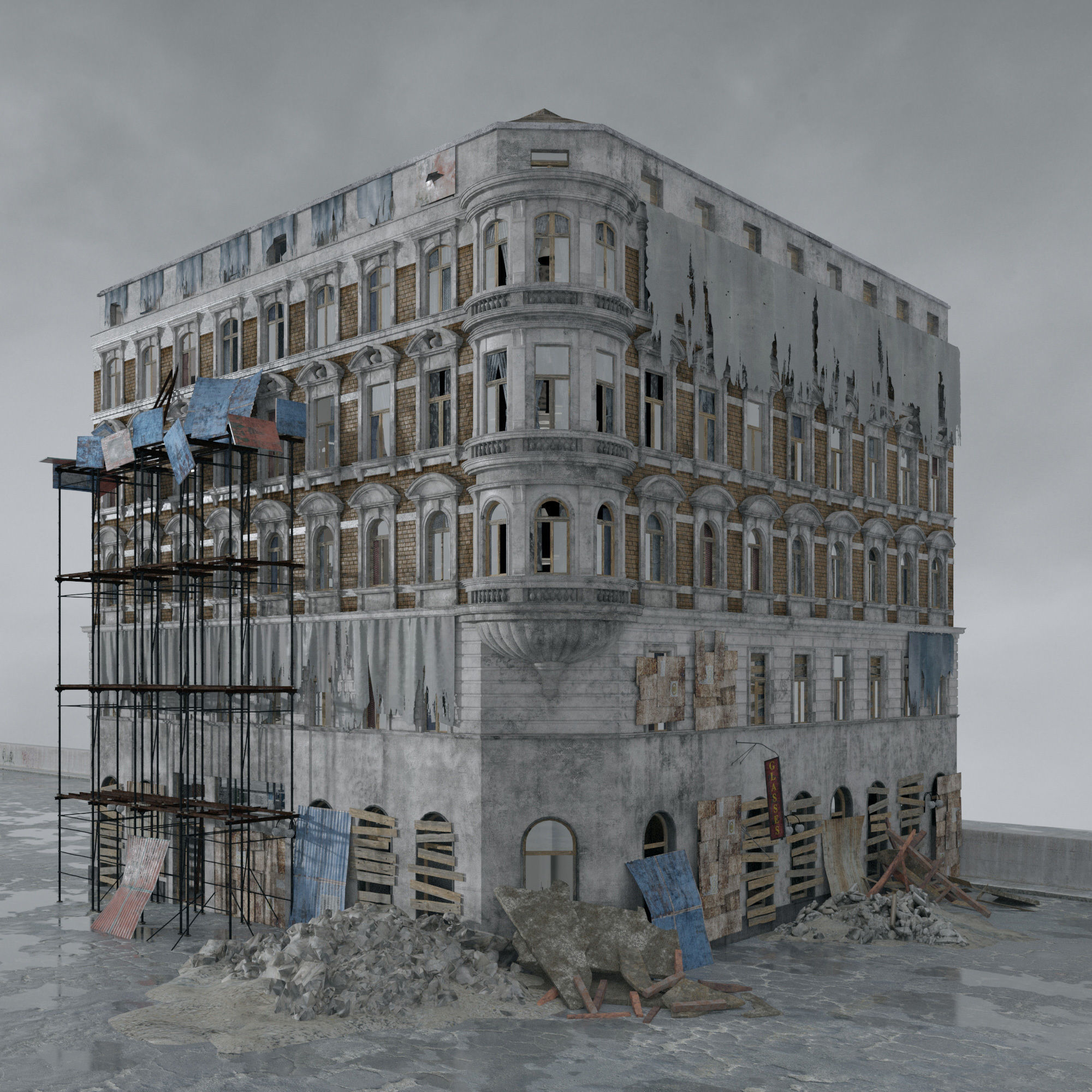 Archmodels vol 265 - collection of post apocalyptic buildings 3D model_19
