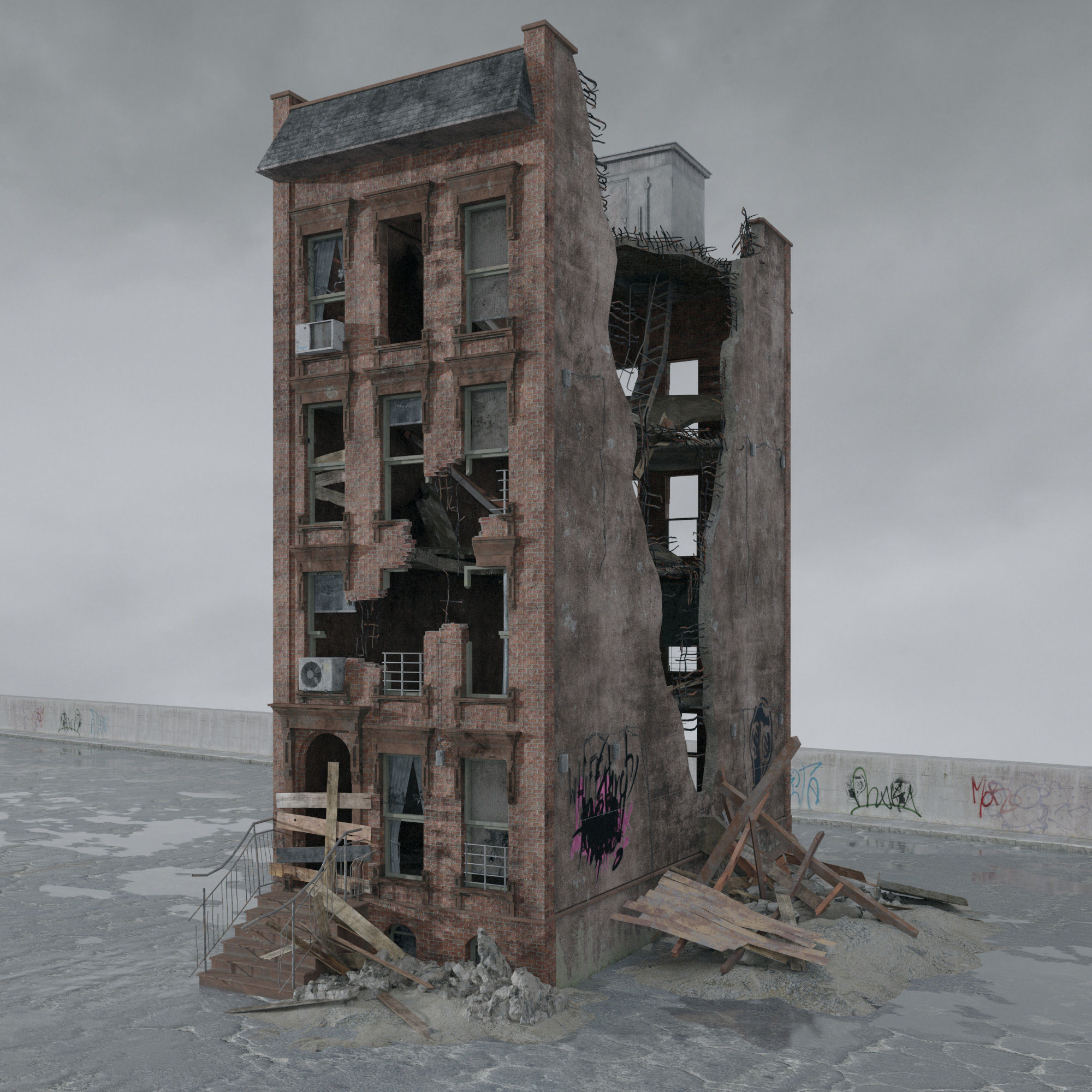 Archmodels vol 265 - collection of post apocalyptic buildings 3D model_9