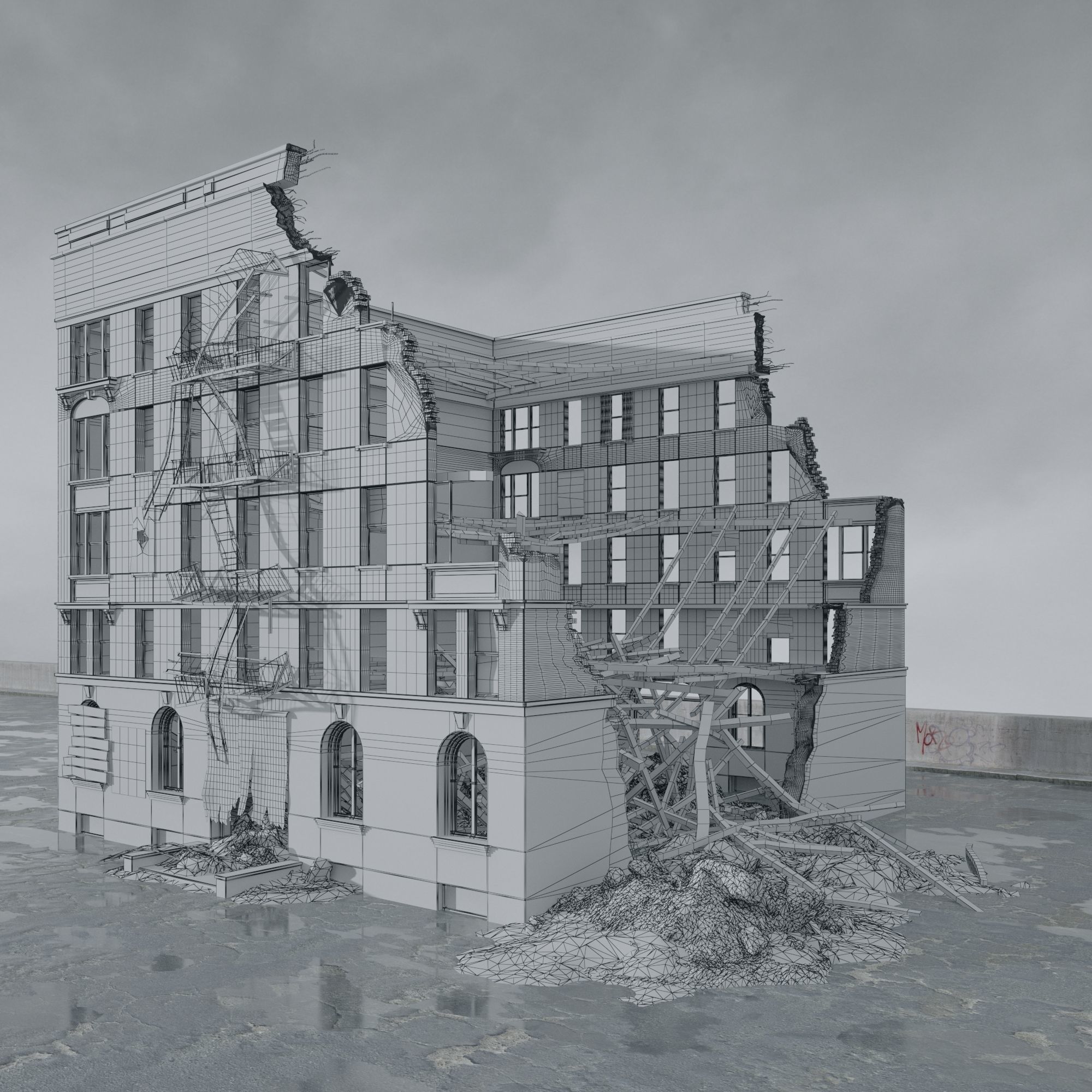 Archmodels vol 265 - collection of post apocalyptic buildings 3D model_16