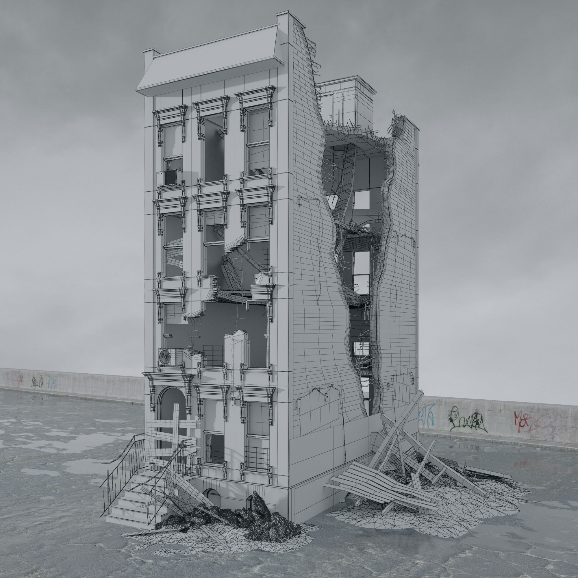 Archmodels vol 265 - collection of post apocalyptic buildings 3D model_10