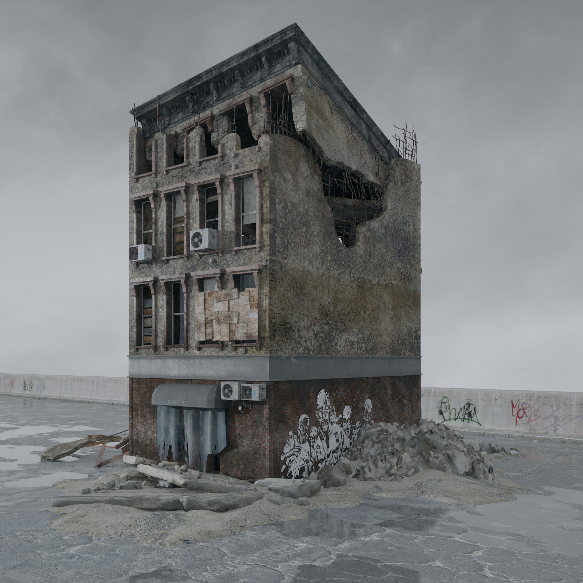 Archmodels vol 265 - collection of post apocalyptic buildings 3D model_29