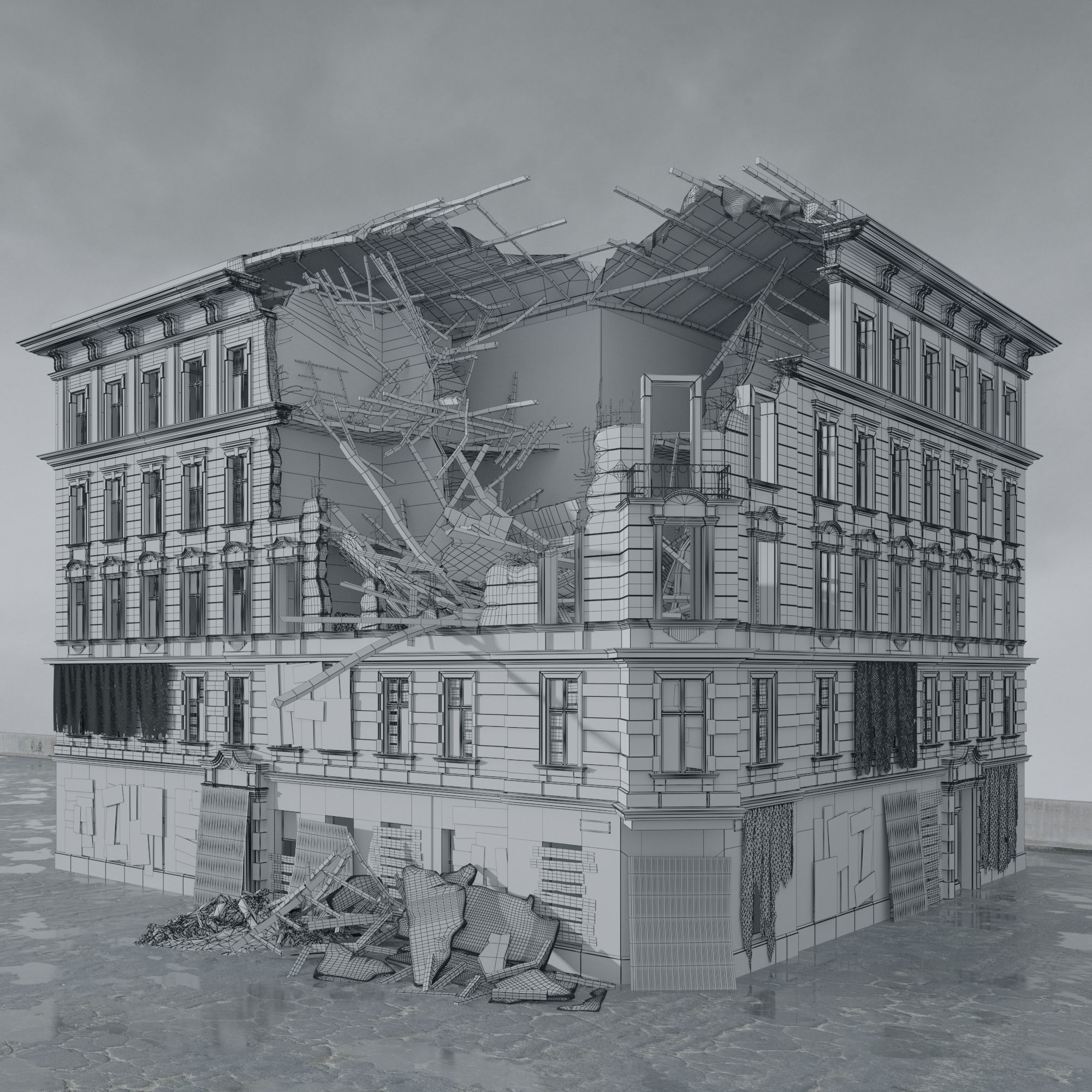 Archmodels vol 265 - collection of post apocalyptic buildings 3D model_14