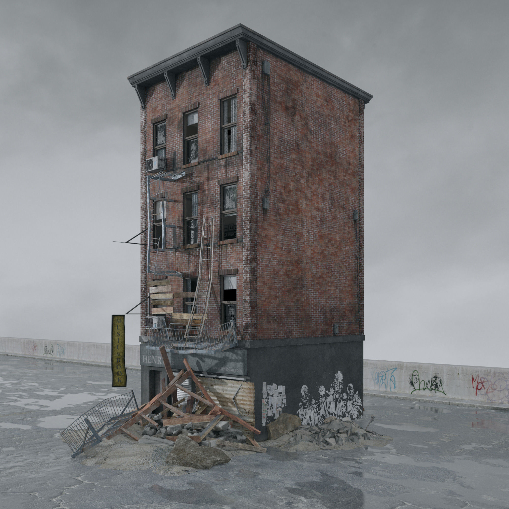 Archmodels vol 265 - collection of post apocalyptic buildings 3D model_23