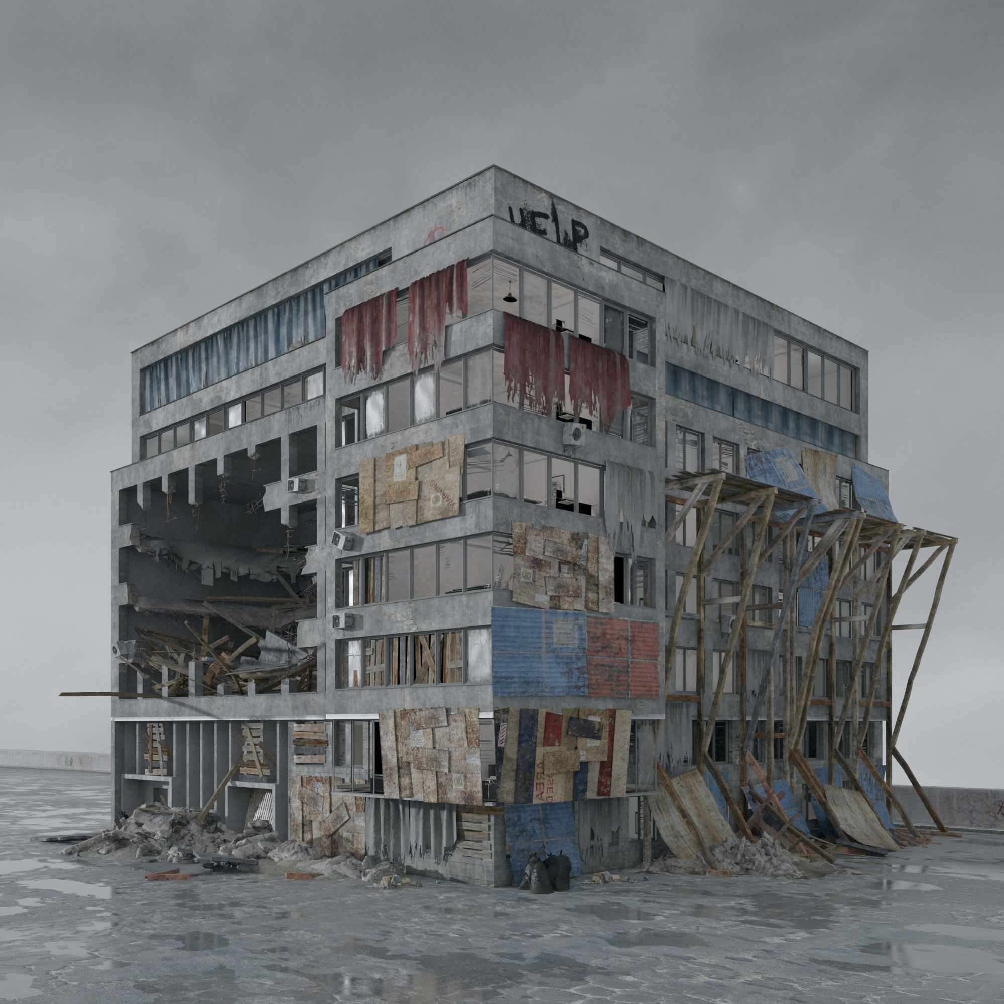 Archmodels vol 265 - collection of post apocalyptic buildings 3D model_57