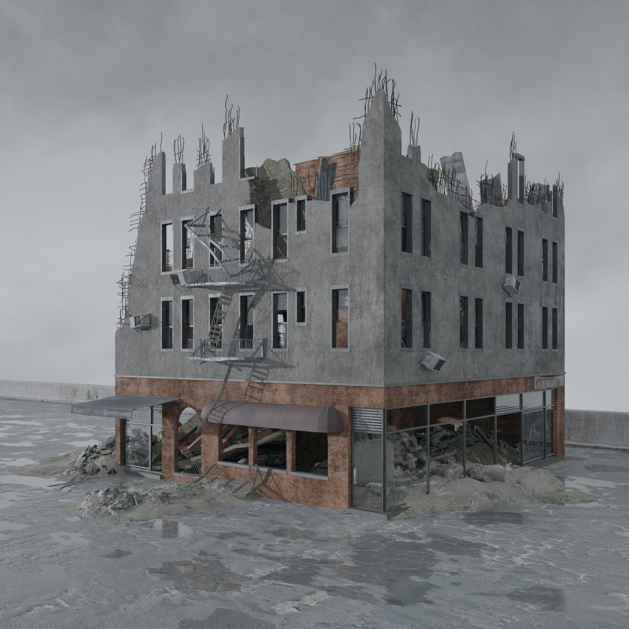 Archmodels vol 265 - collection of post apocalyptic buildings 3D model_17