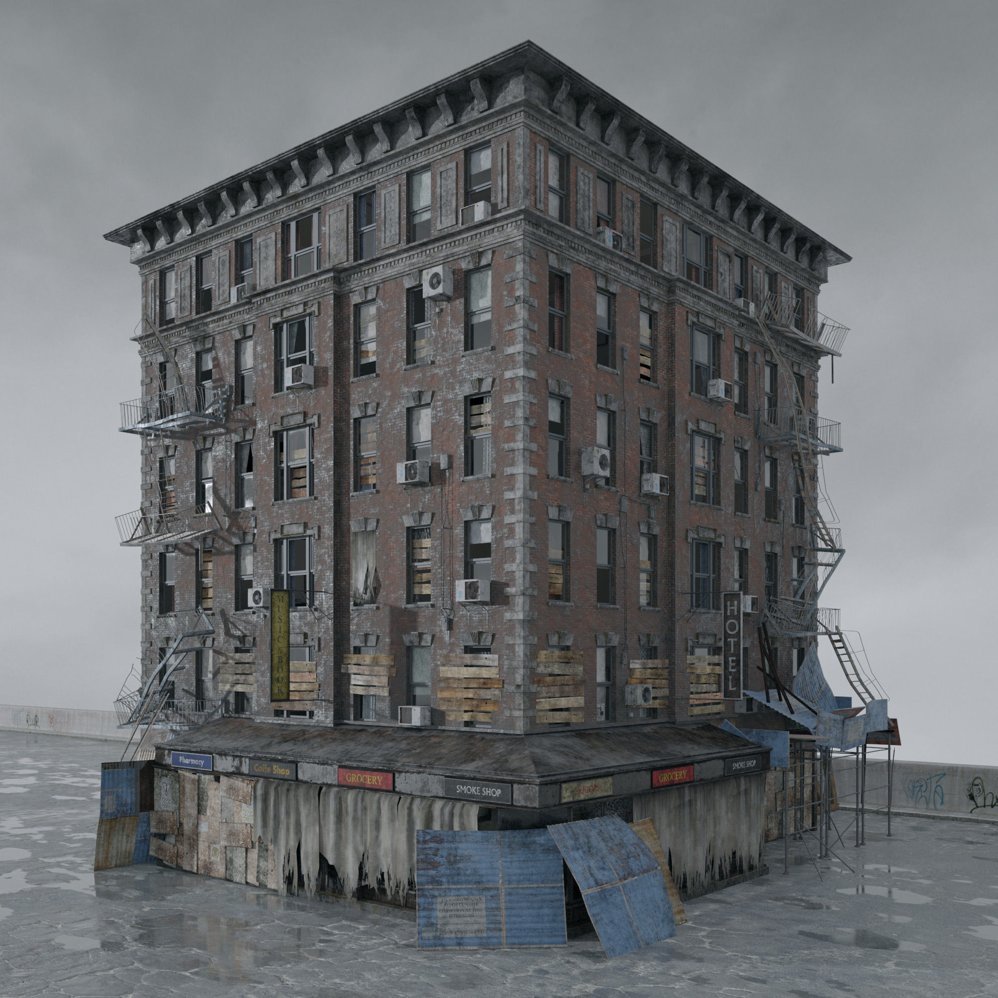 Archmodels vol 265 - collection of post apocalyptic buildings 3D model_51