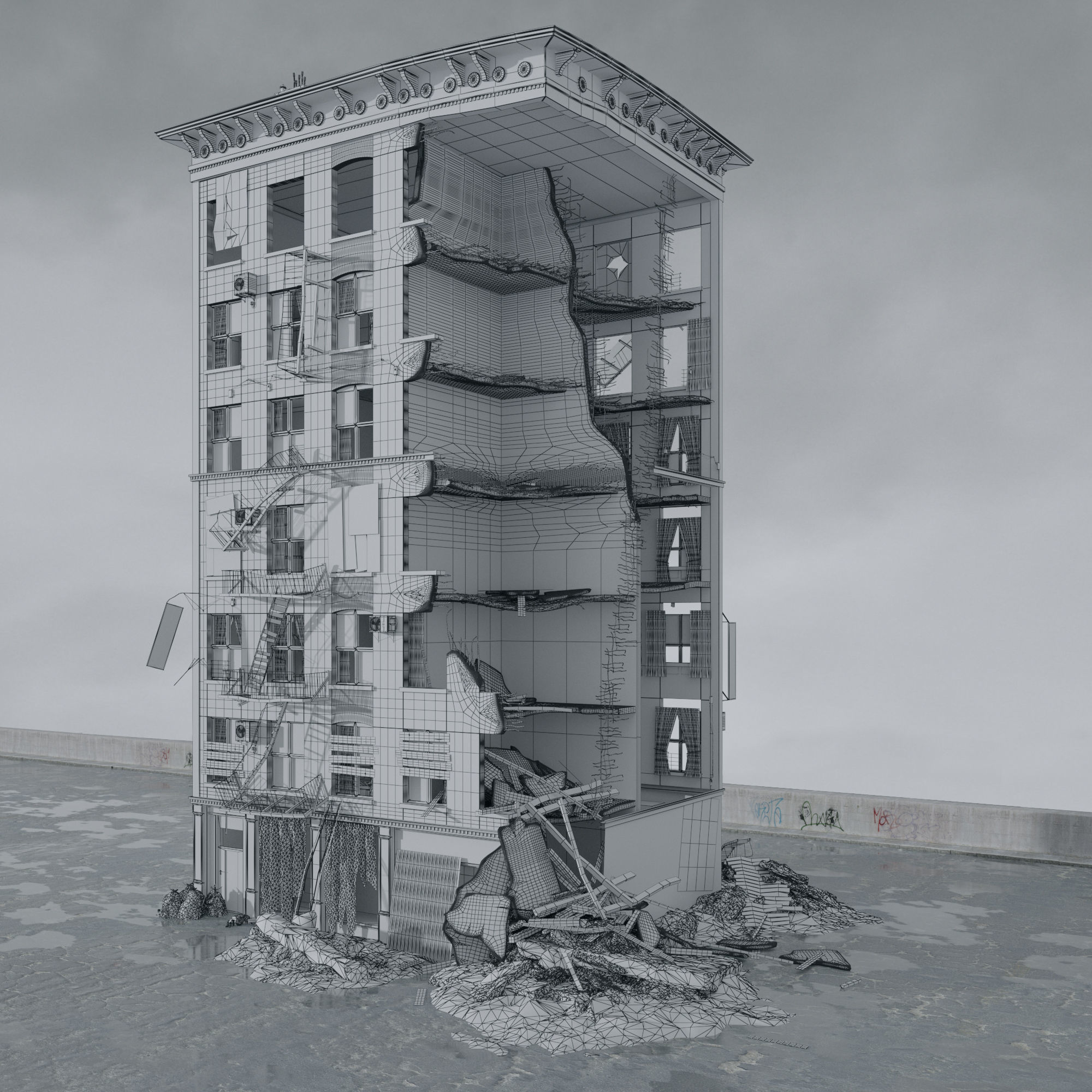 Archmodels vol 265 - collection of post apocalyptic buildings 3D model_48
