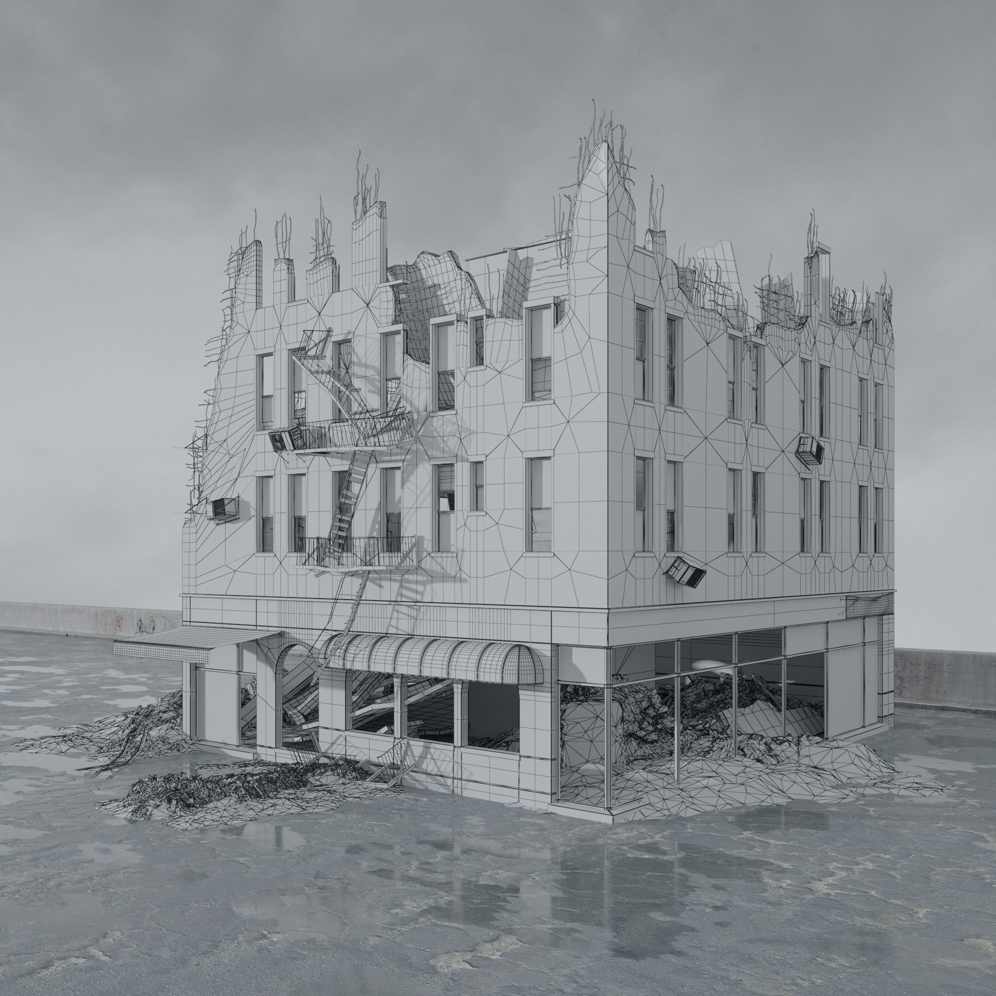 Archmodels vol 265 - collection of post apocalyptic buildings 3D model_18
