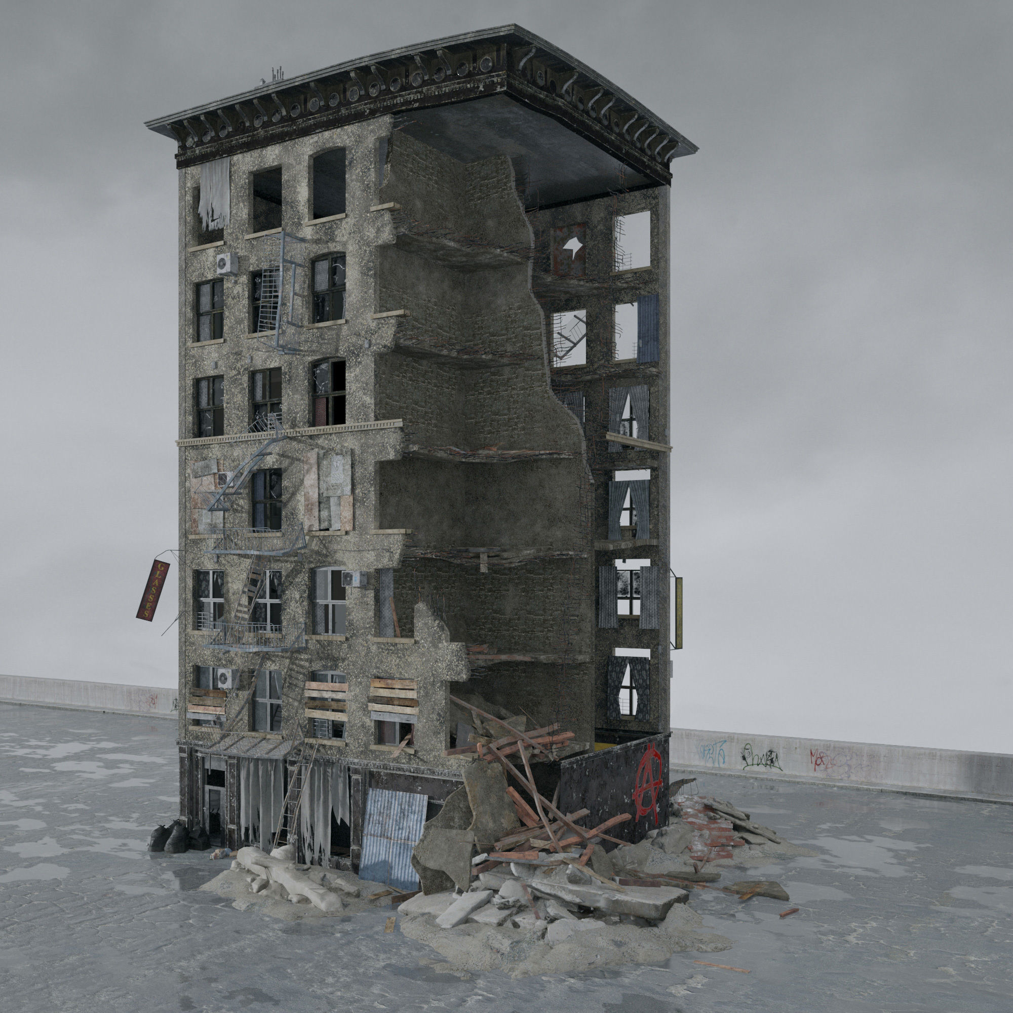 Archmodels vol 265 - collection of post apocalyptic buildings 3D model_47