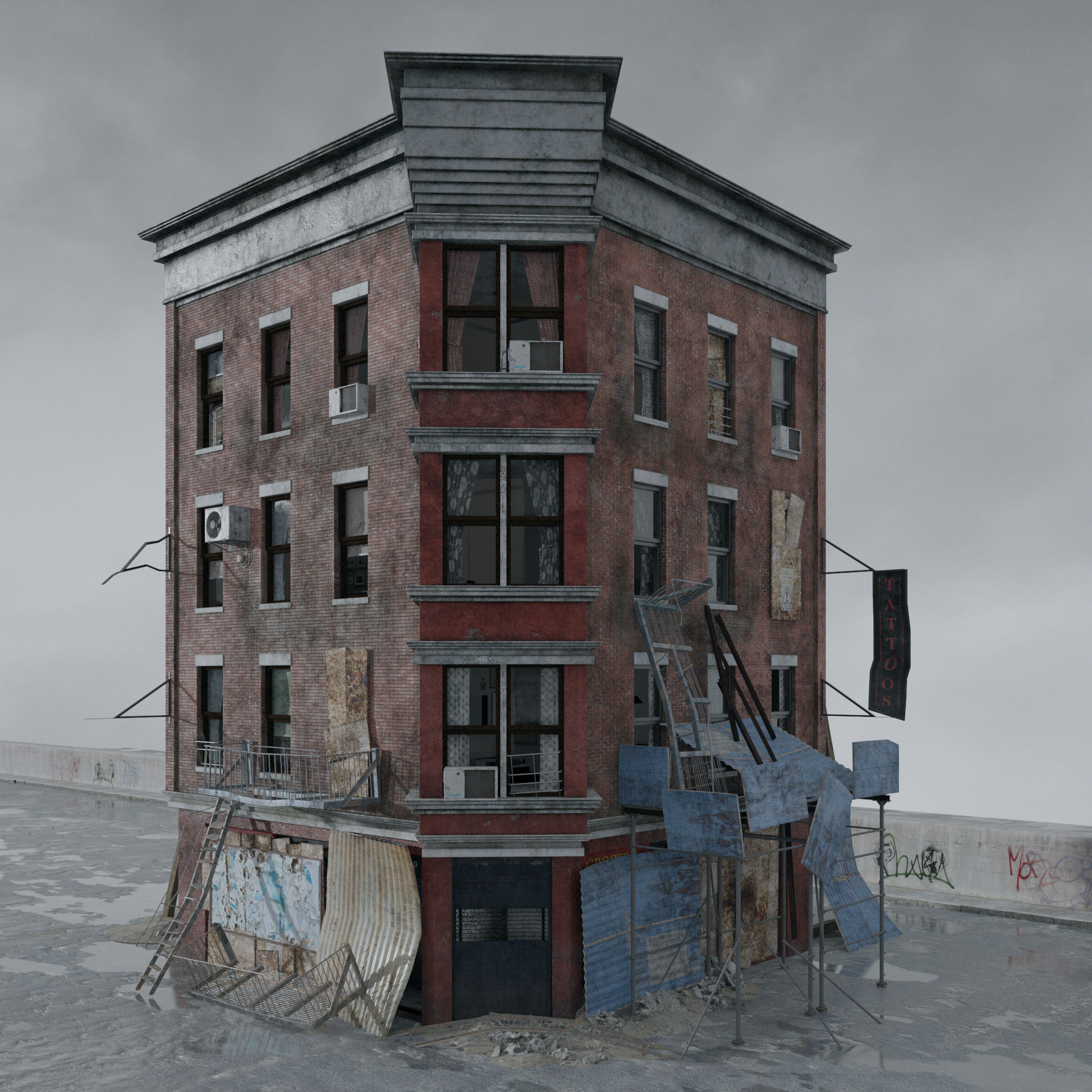Archmodels vol 265 - collection of post apocalyptic buildings 3D model_21