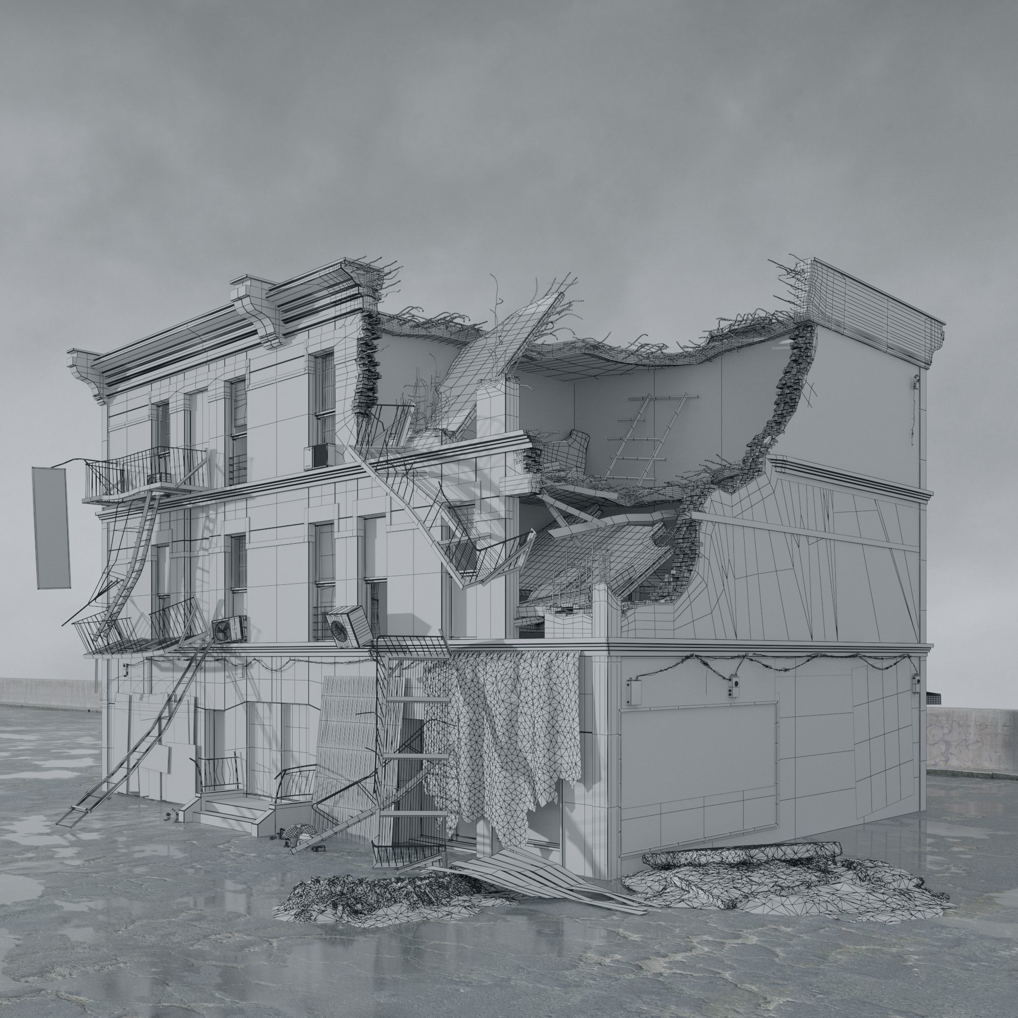 Archmodels vol 265 - collection of post apocalyptic buildings 3D model_6
