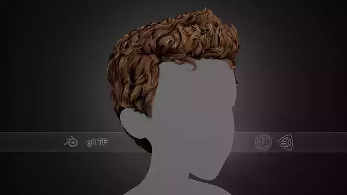 Male Hair Cards Style 5 - Wavy Hair Low-poly 3D model