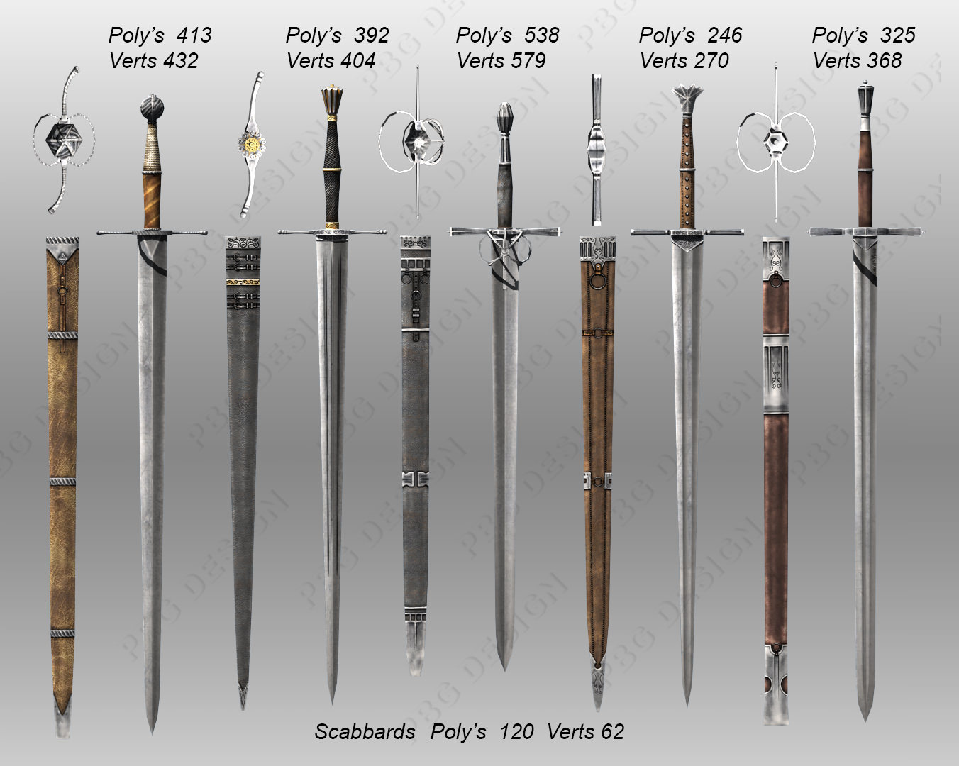 Bastard Swords Low-poly 3D model_1