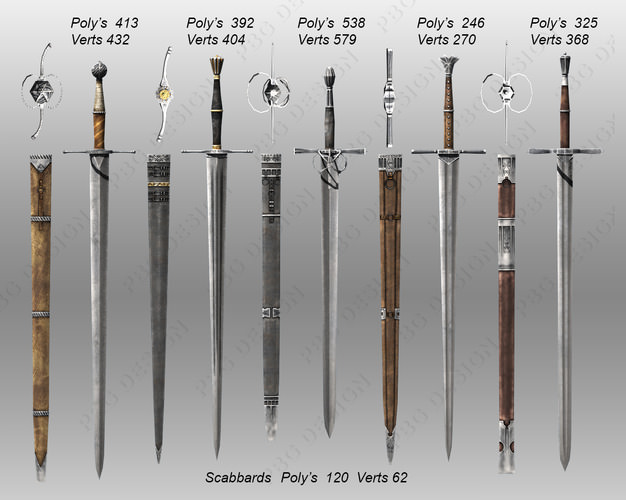 Bastard Swords 3D Model Game ready .max .obj .3ds .fbx