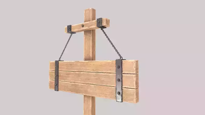 Wooden old signboard Low-poly 3D model
