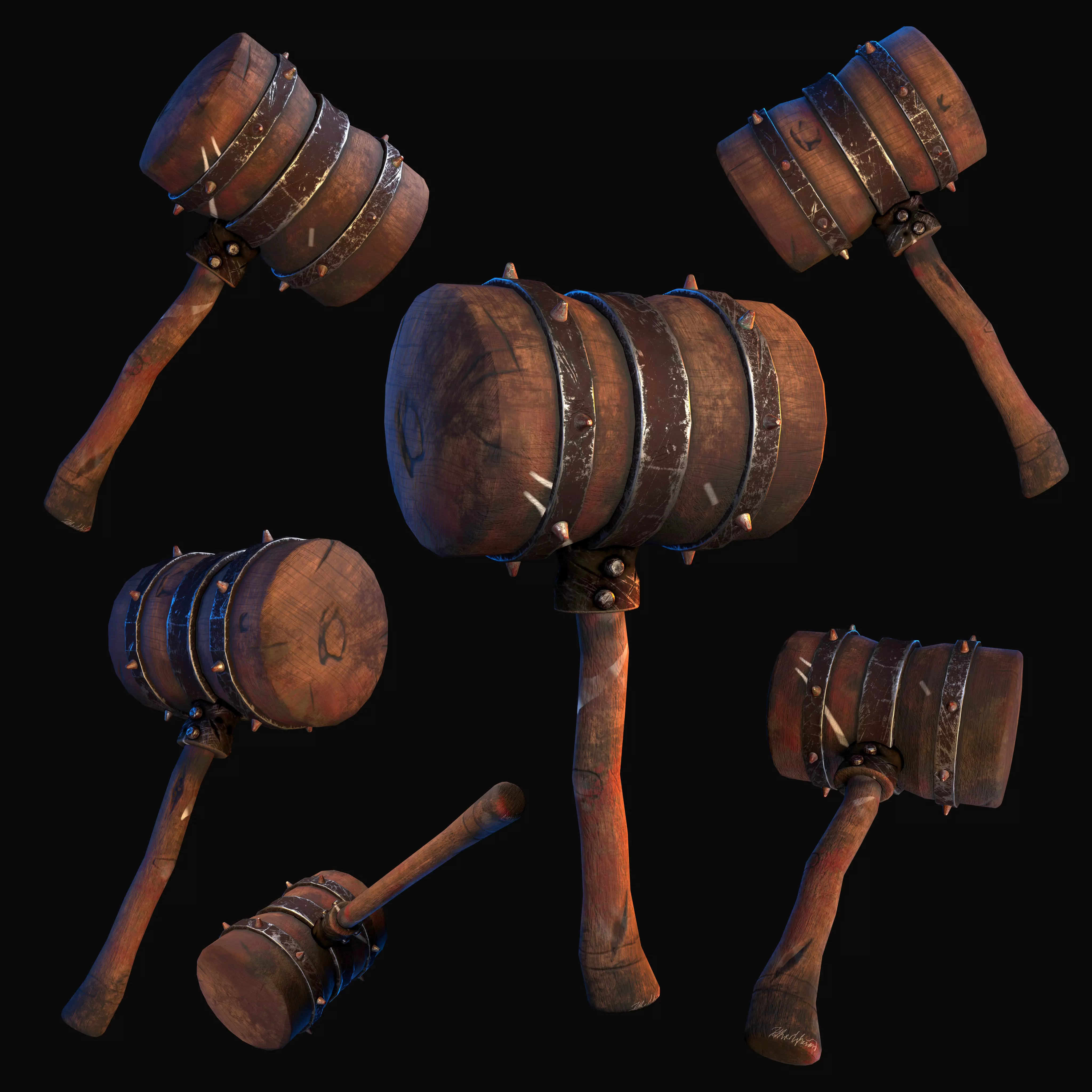 Medieval Hammer Stylize Weapon Low-poly 3D model_0