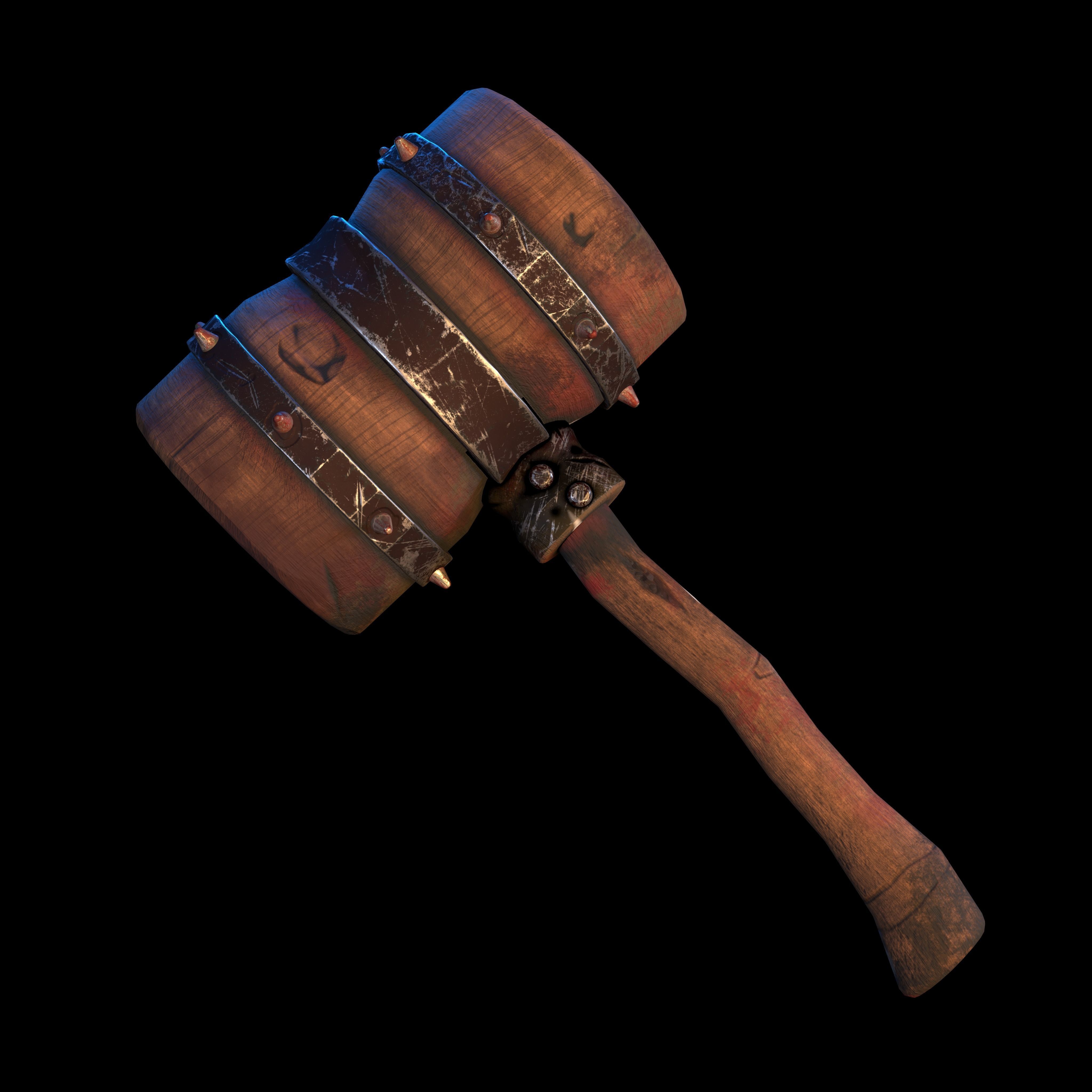 Medieval Hammer Stylize Weapon Low-poly 3D model_1