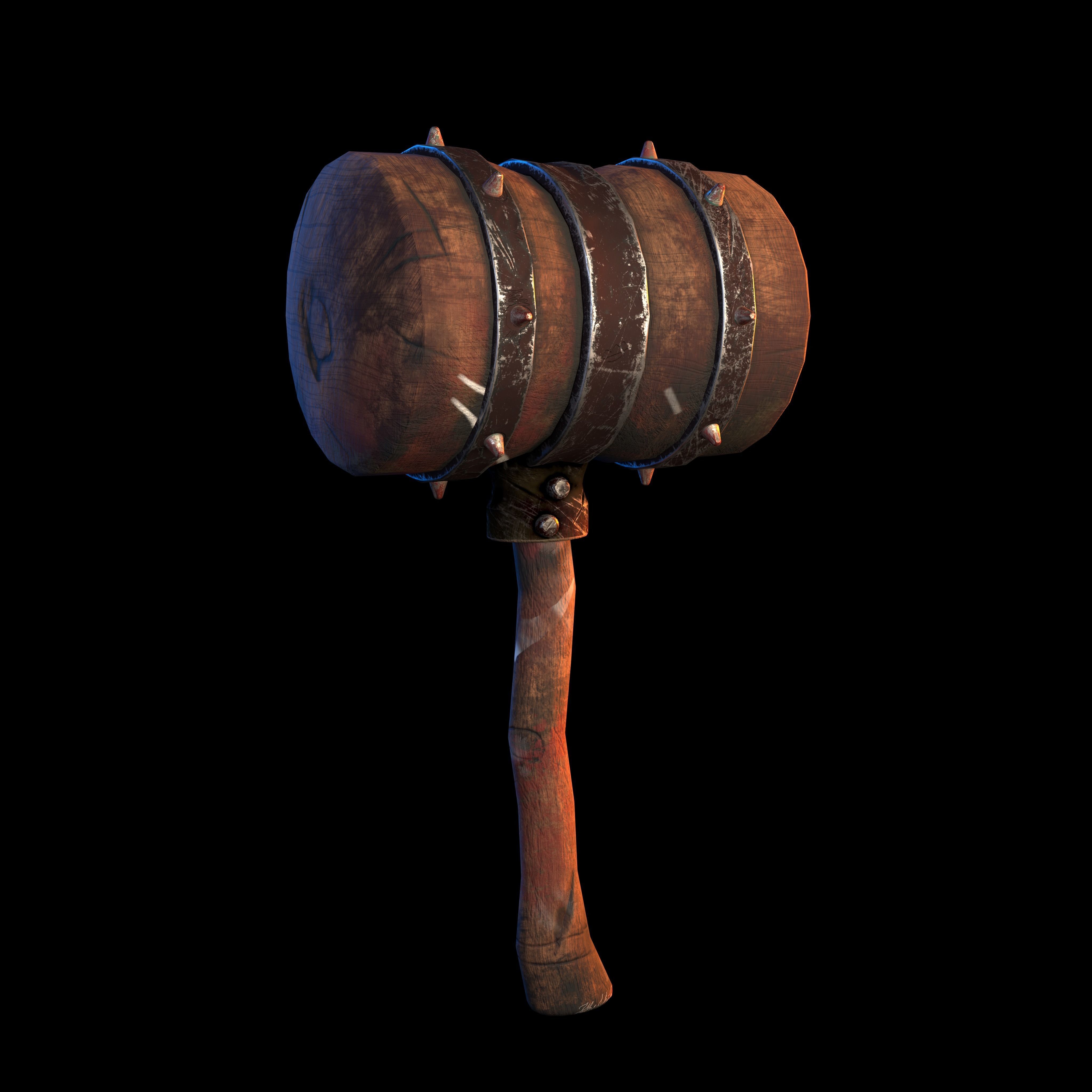 Medieval Hammer Stylize Weapon Low-poly 3D model_4