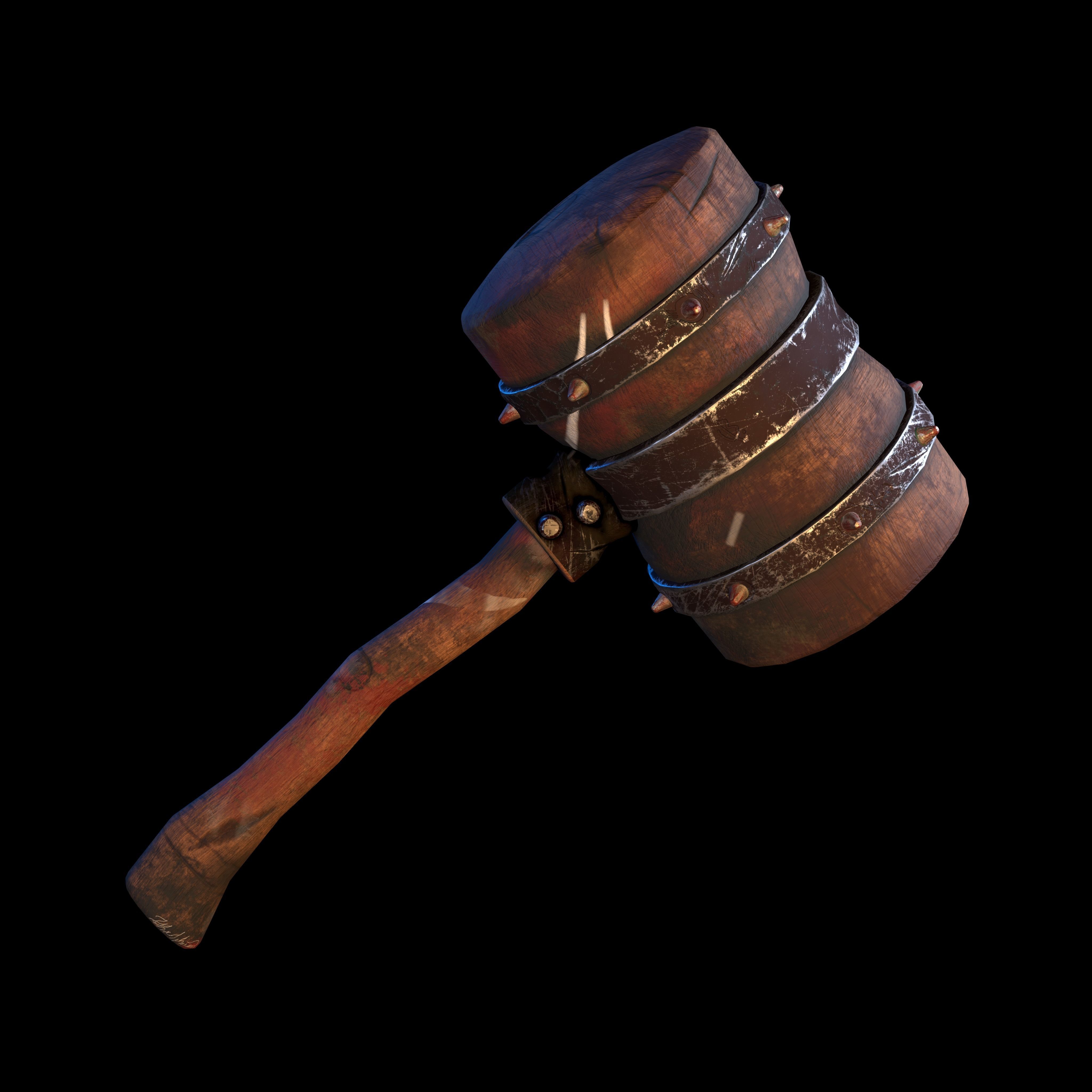 Medieval Hammer Stylize Weapon Low-poly 3D model_3