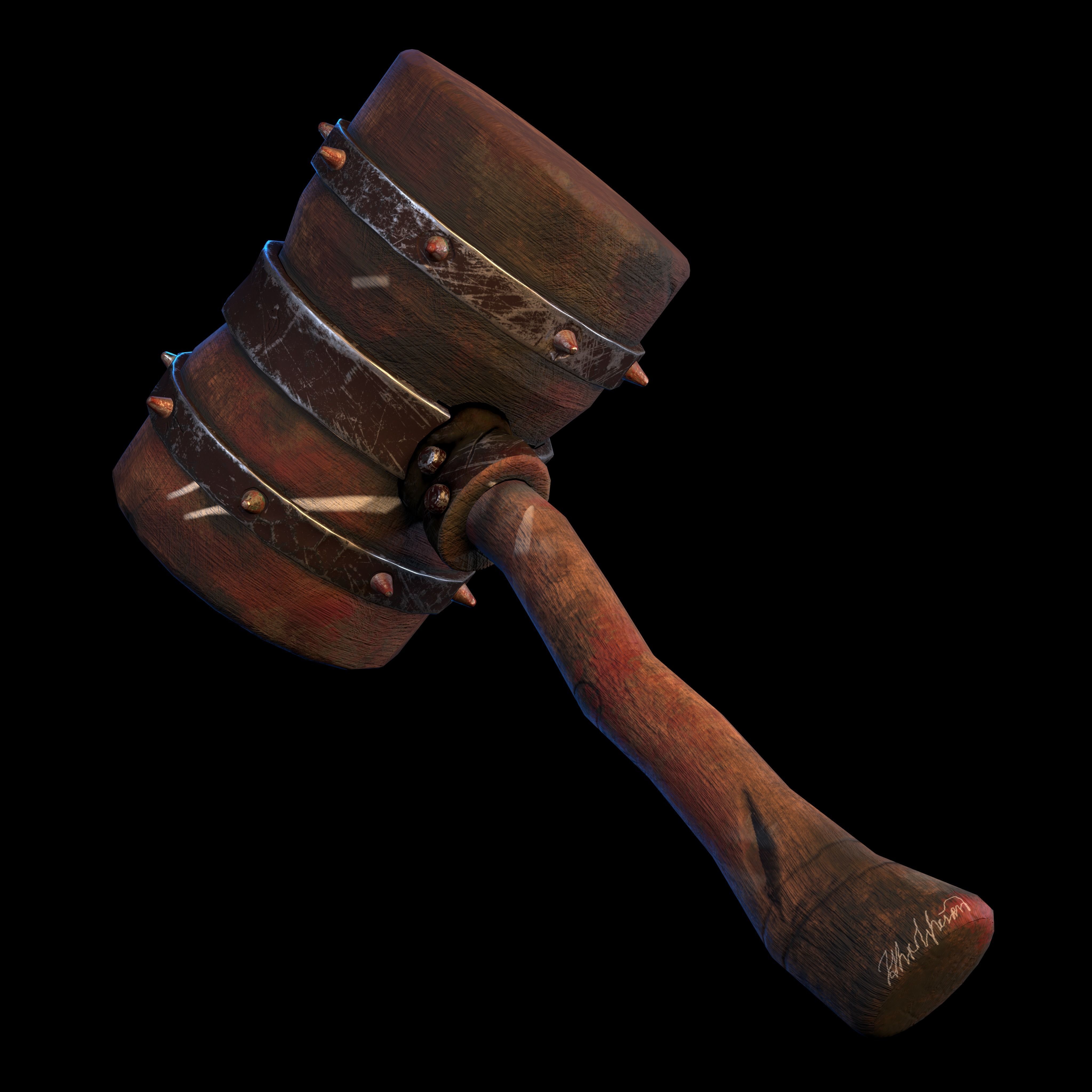 Medieval Hammer Stylize Weapon Low-poly 3D model_2