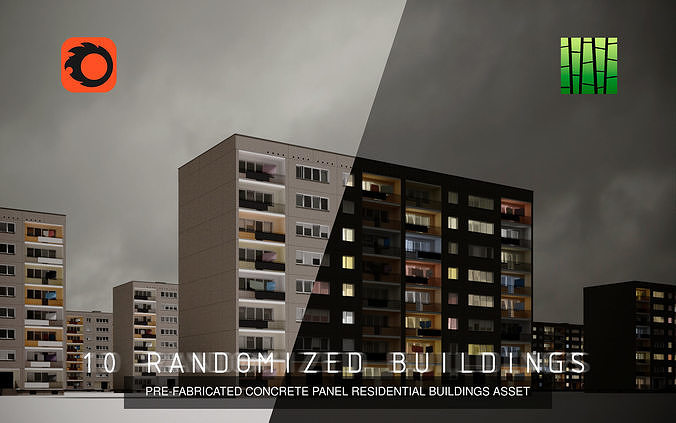 PRE-FABRICATED CONCRETE PANEL RESIDENTIAL BUILDING ASSETS 3D Model Pack 4