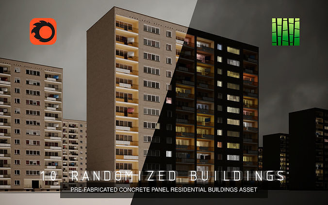 PRE-FABRICATED CONCRETE PANEL RESIDENTIAL BUILDING ASSETS 3D Model Pack 2