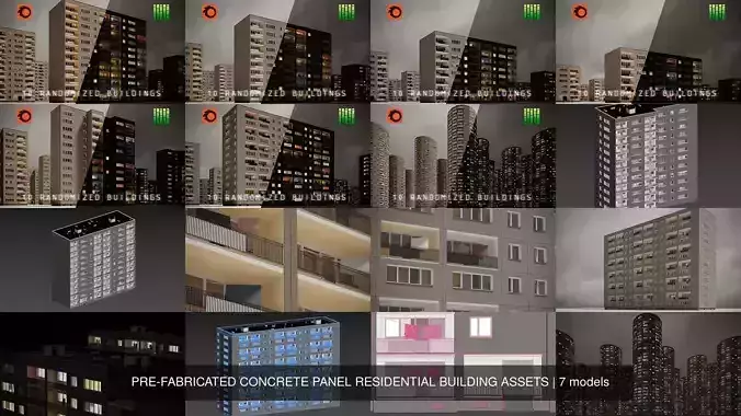 PRE-FABRICATED CONCRETE PANEL RESIDENTIAL BUILDING ASSETS 3D Model Collection