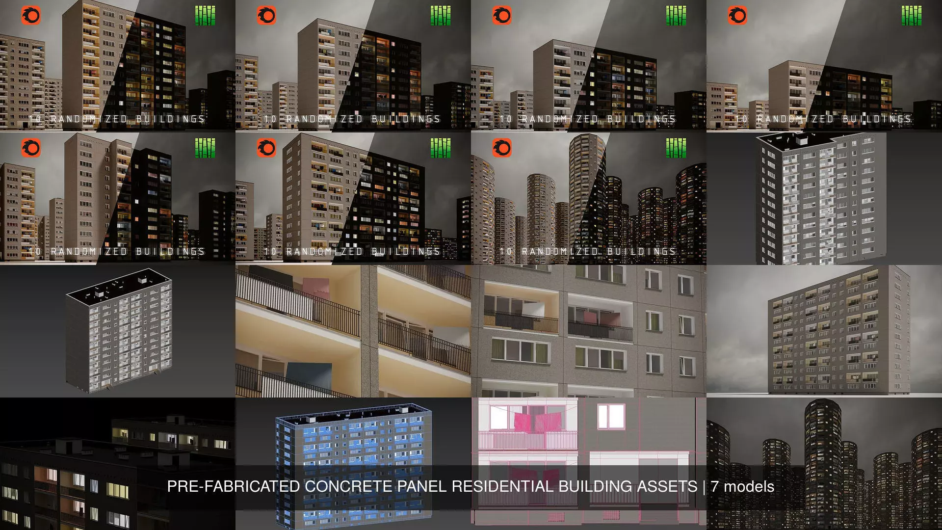 PRE-FABRICATED CONCRETE PANEL RESIDENTIAL BUILDING ASSETS 3D Model Collection_0